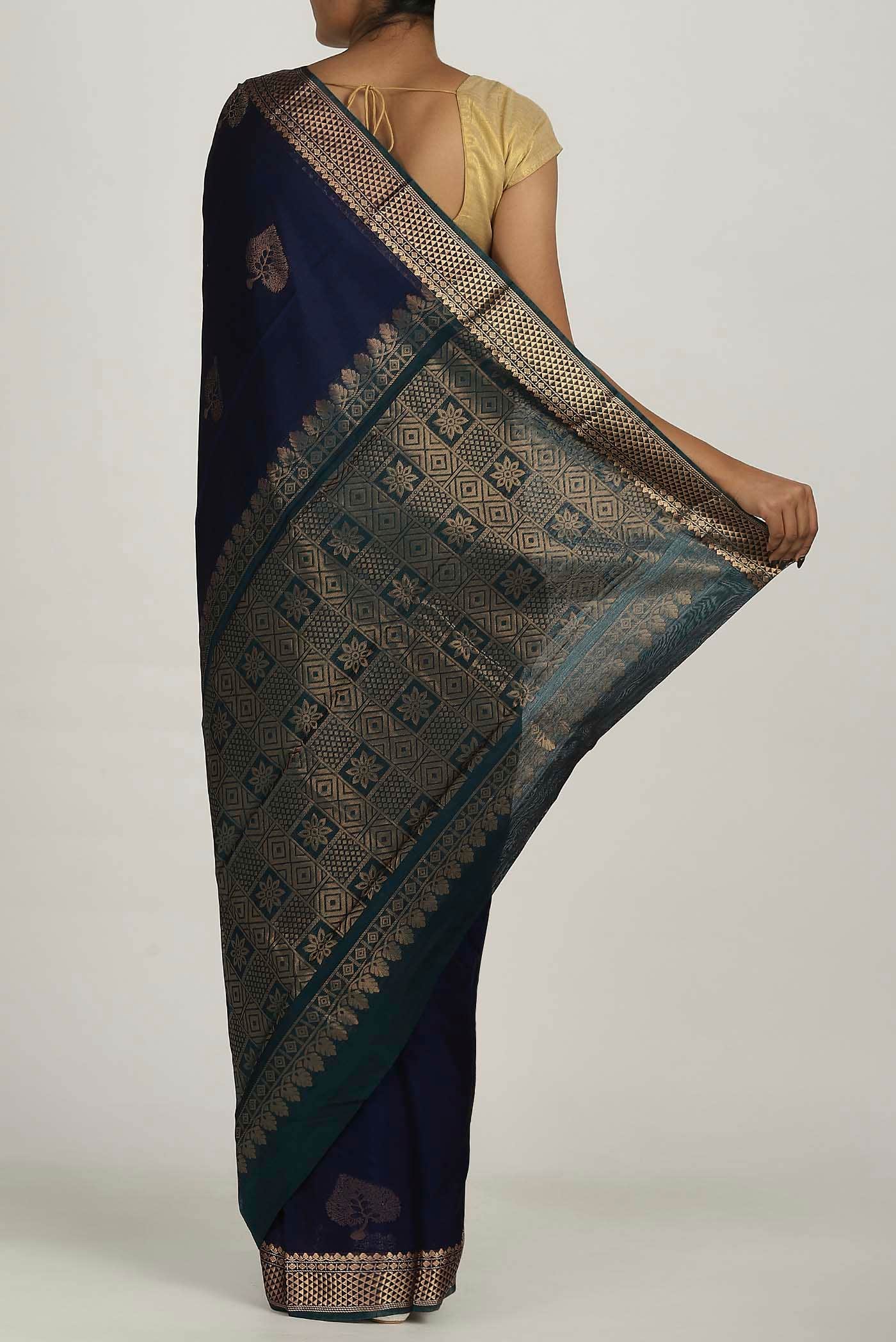 Navy Blue Silk Cotton Saree