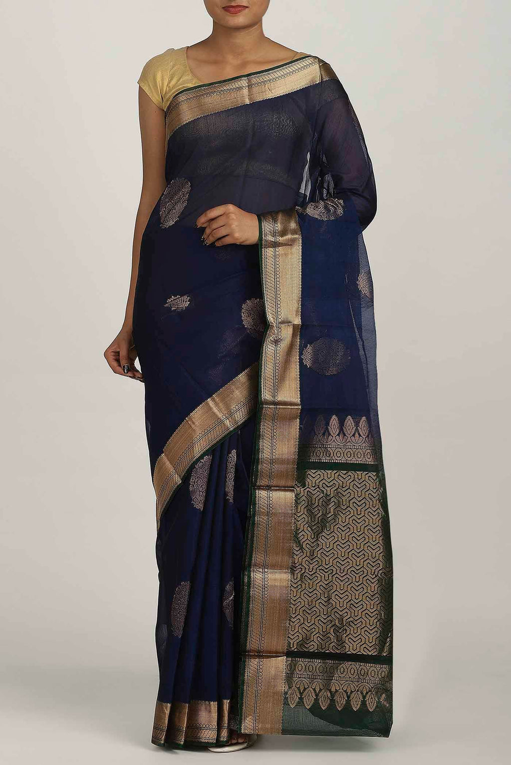Navy Blue Silk Cotton Saree