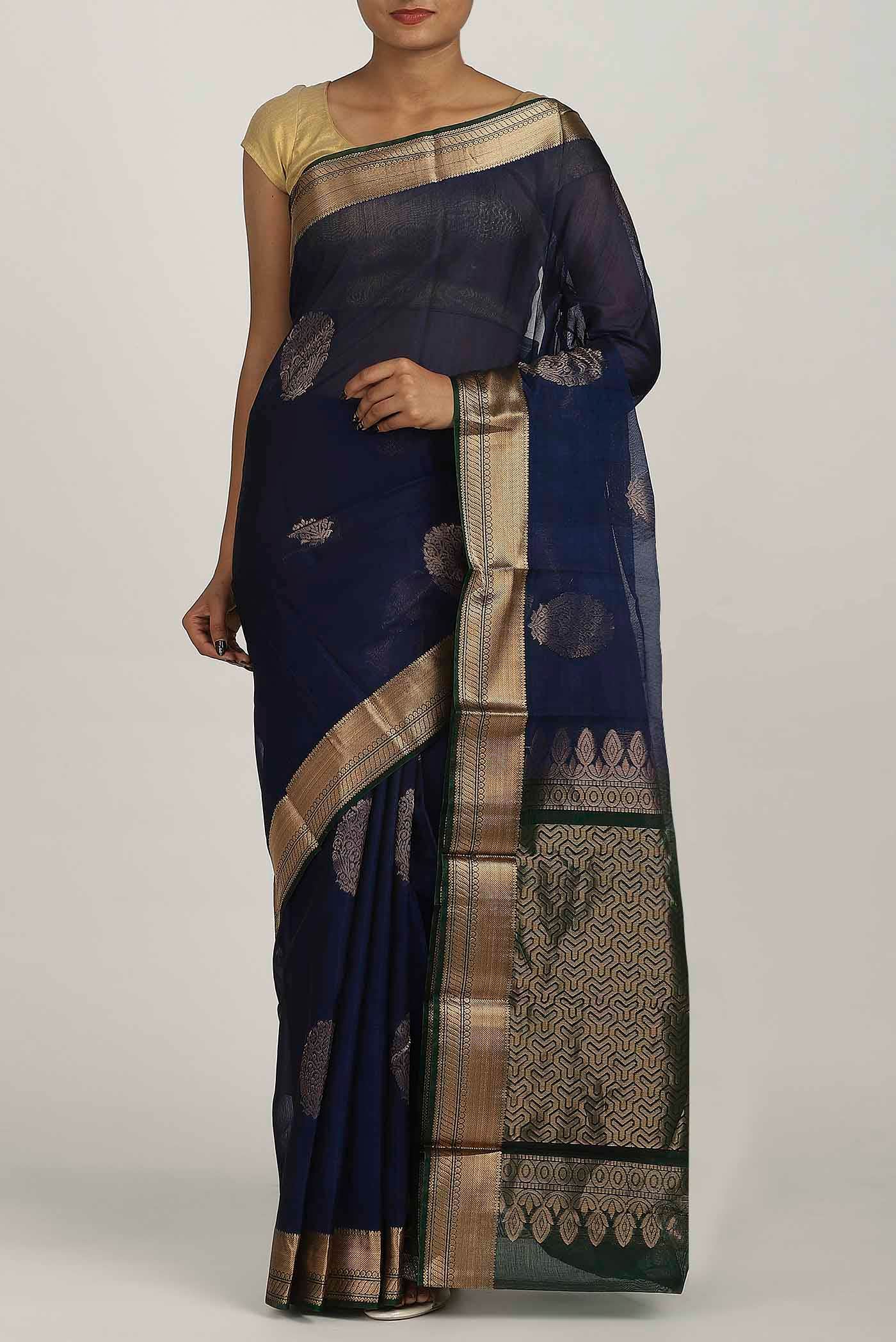 Navy Blue Silk Cotton Saree