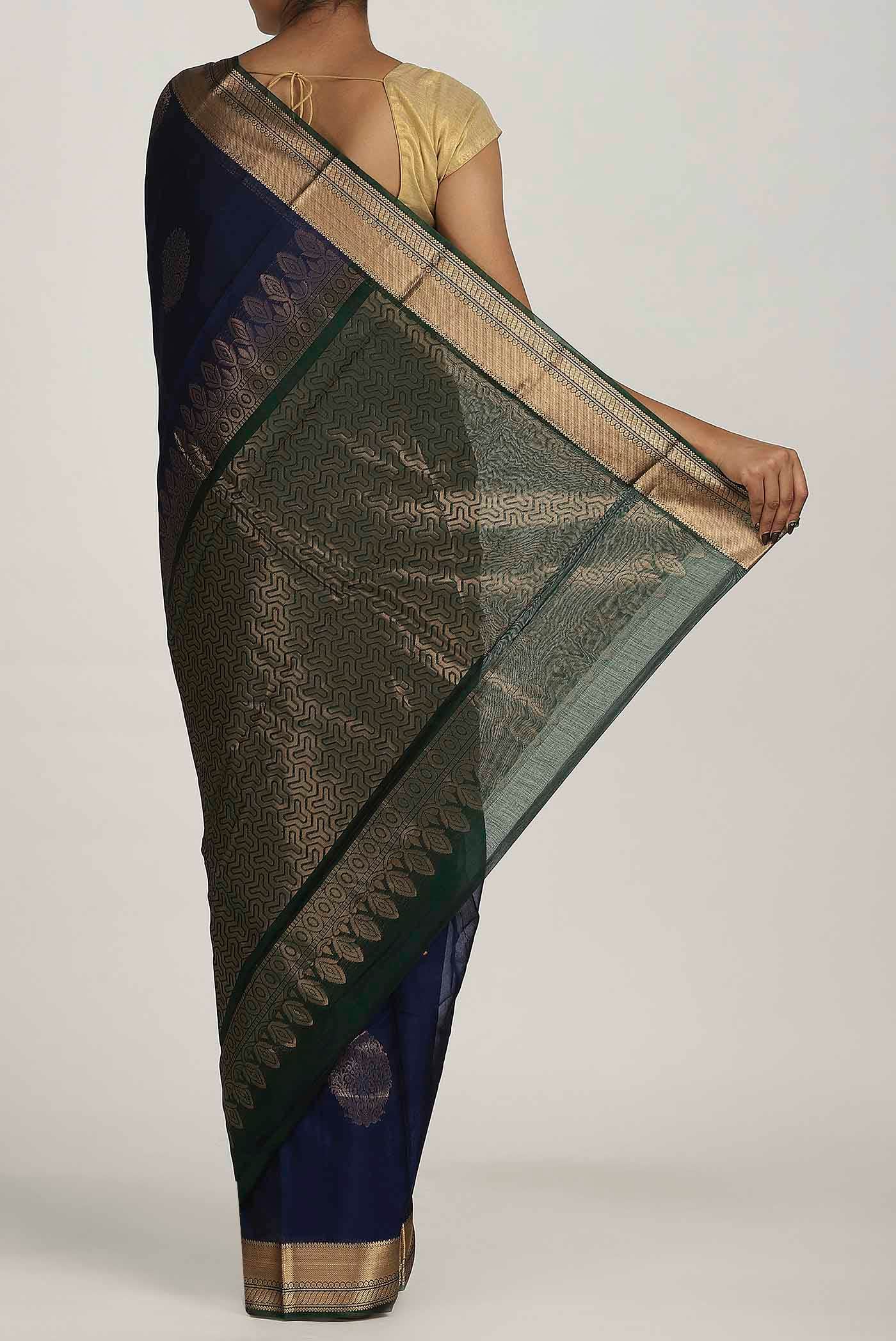 Navy Blue Silk Cotton Saree