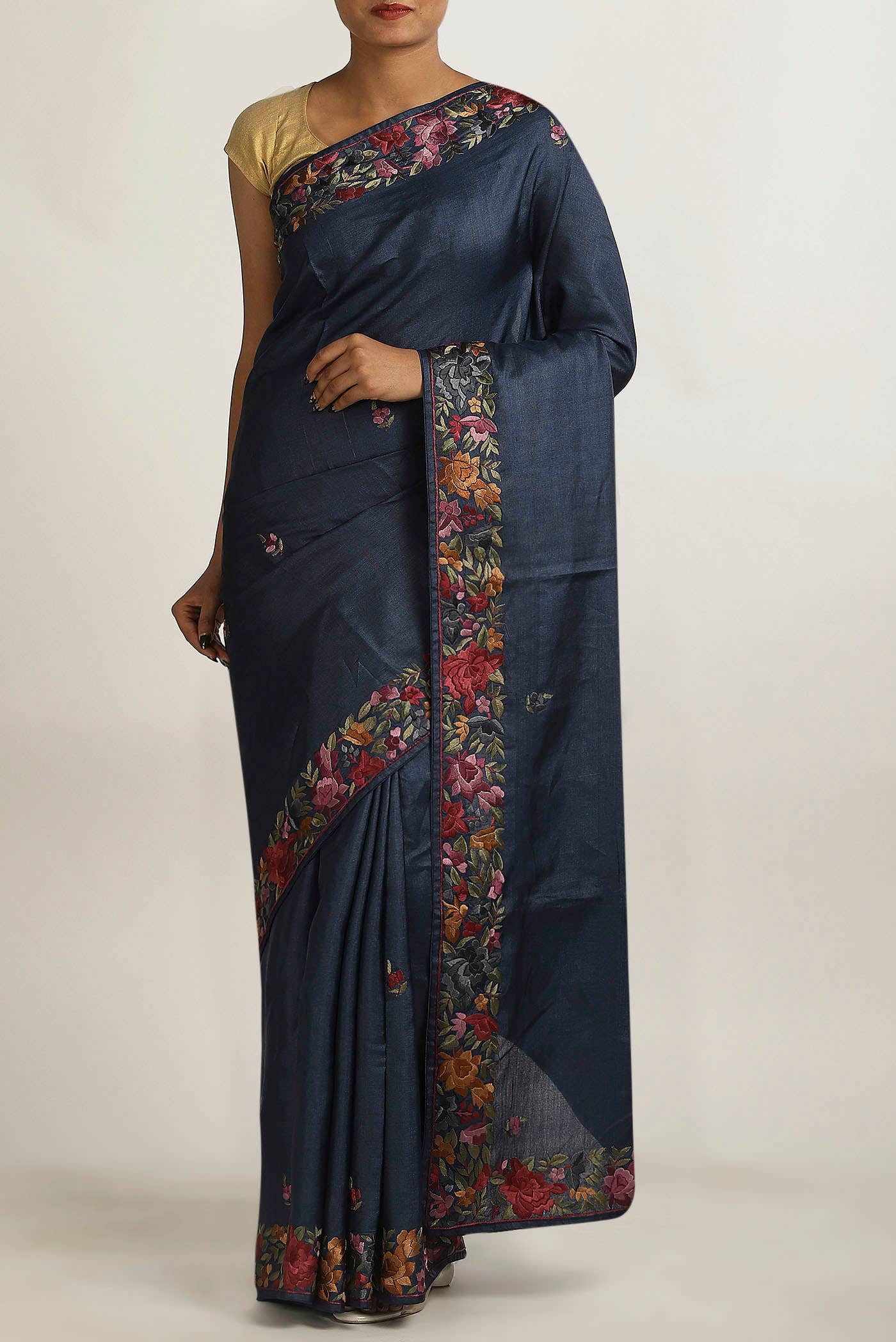Blue Tussar Silk Saree