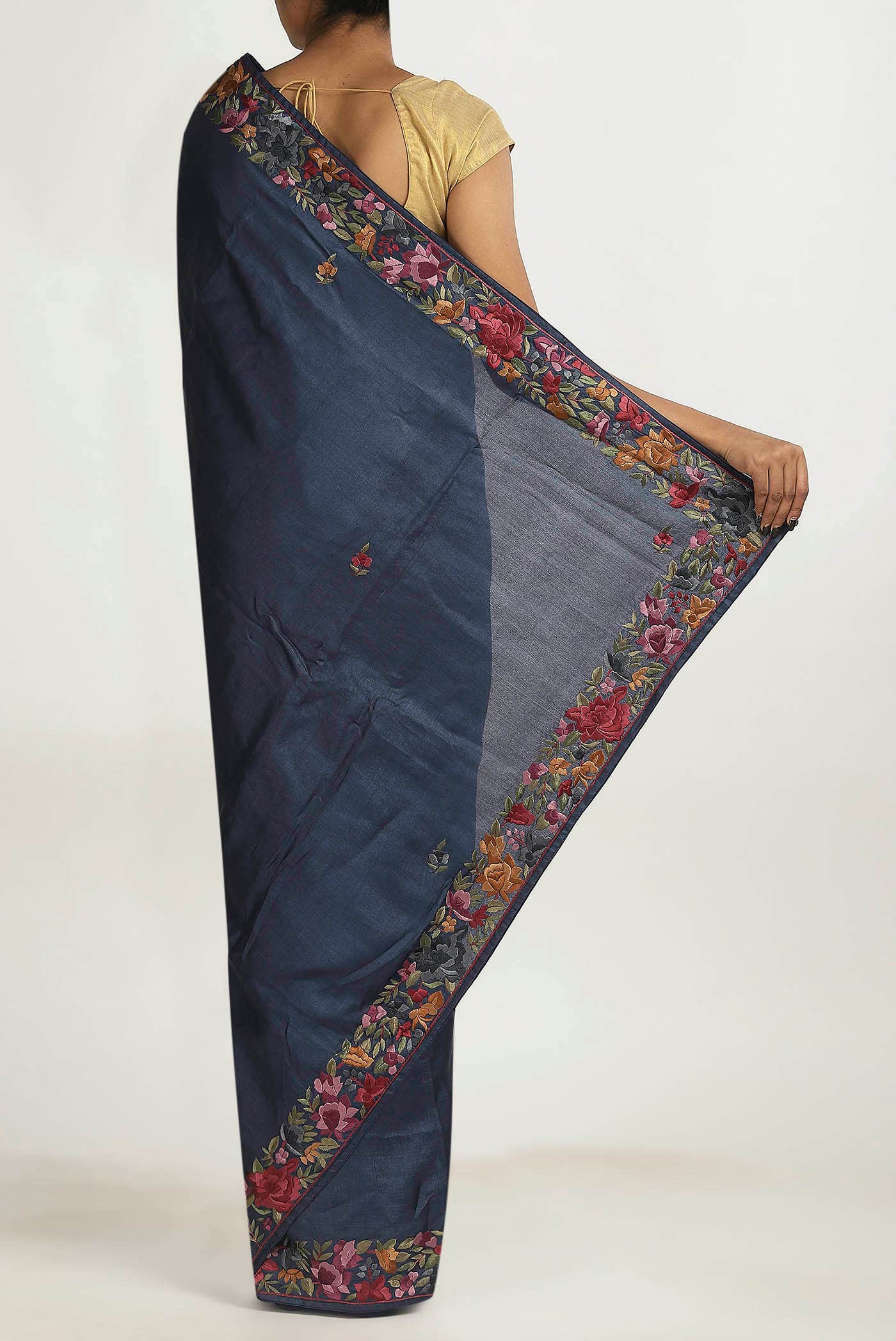 Blue Tussar Silk Saree