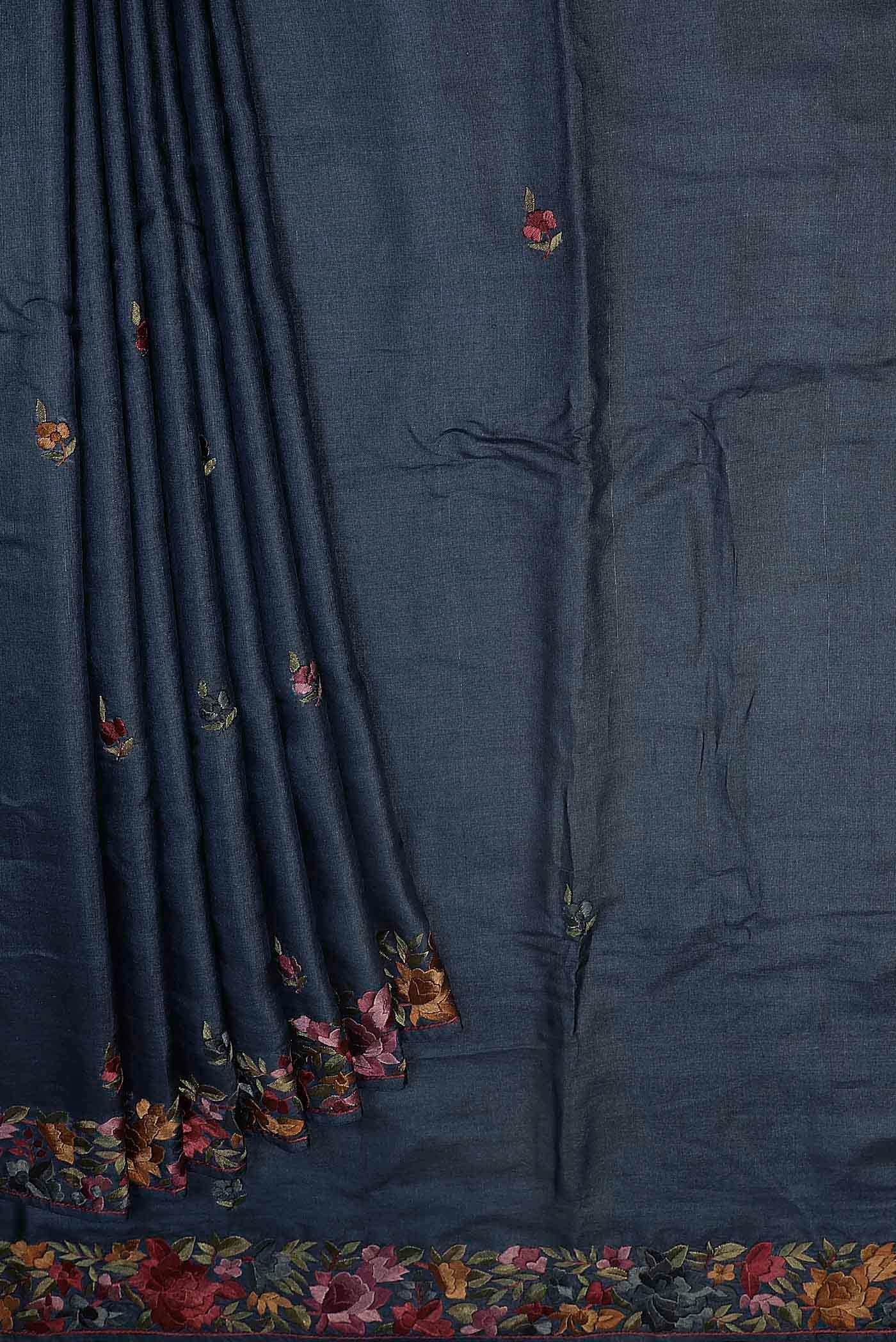 Blue Tussar Silk Saree