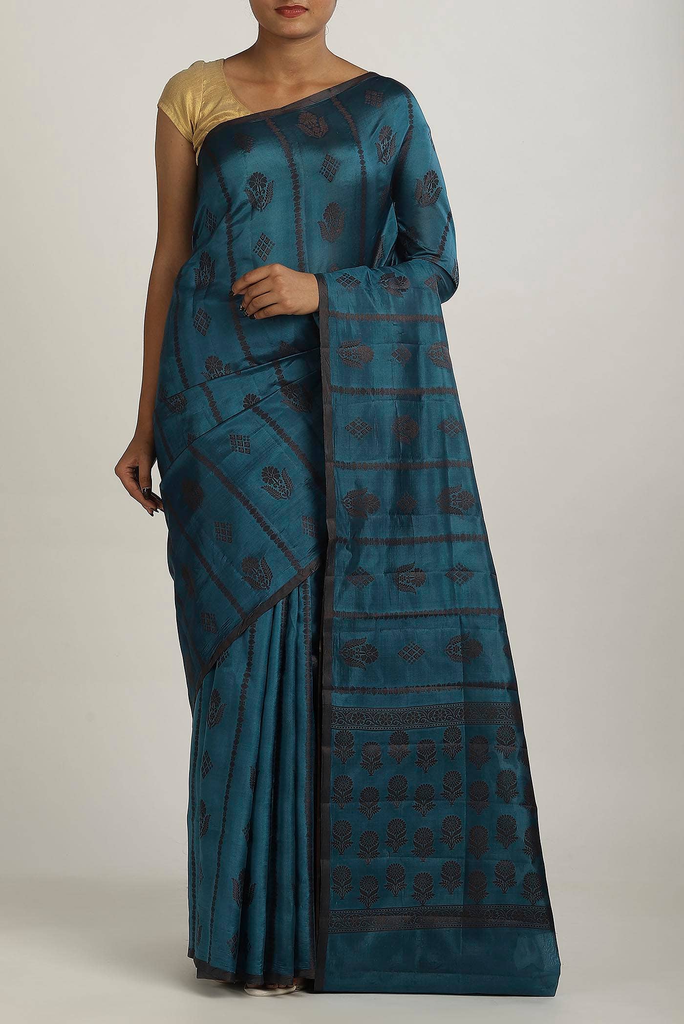 Blue Banarasi Raw Silk Saree