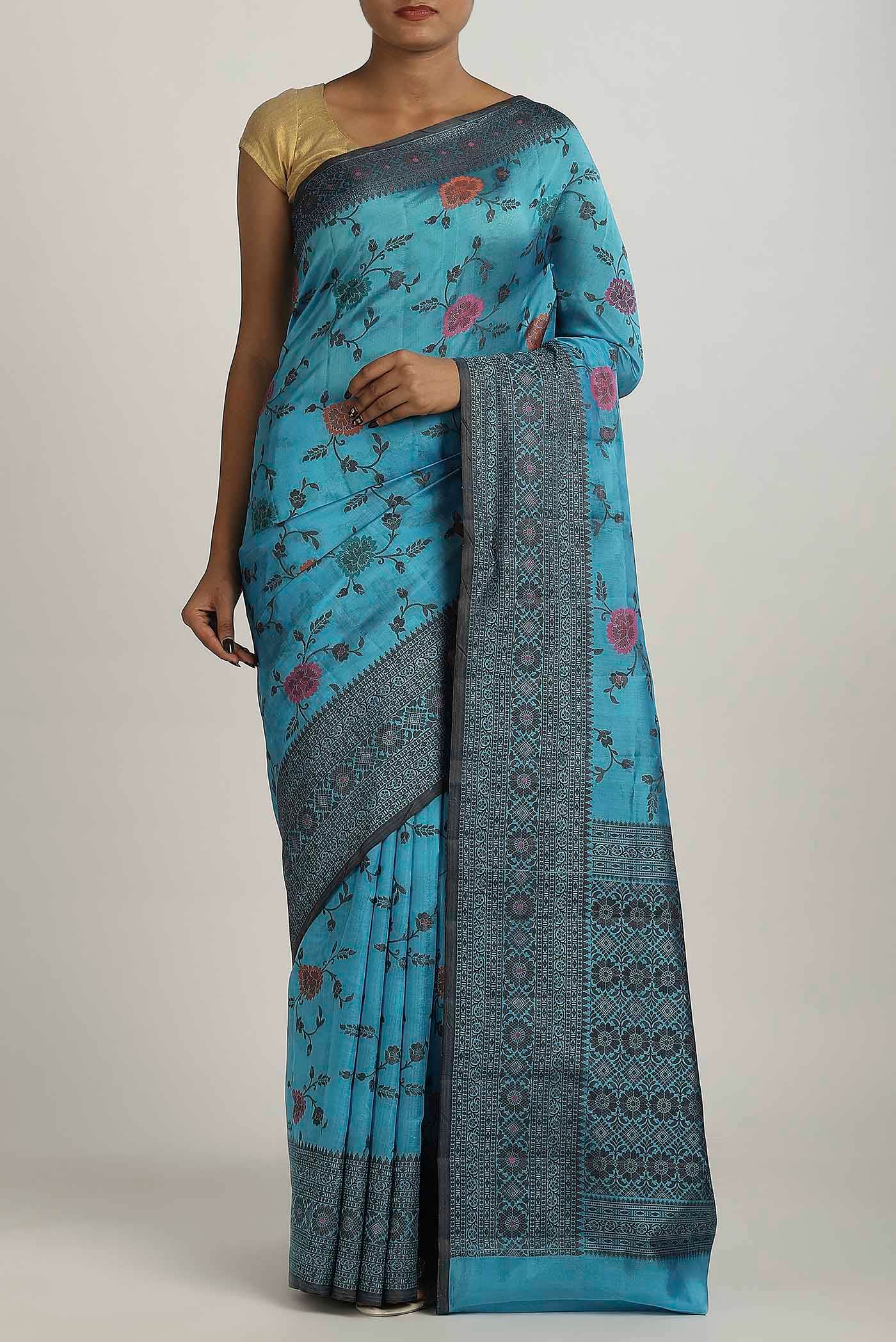 Blue Banarasi Raw Silk Saree