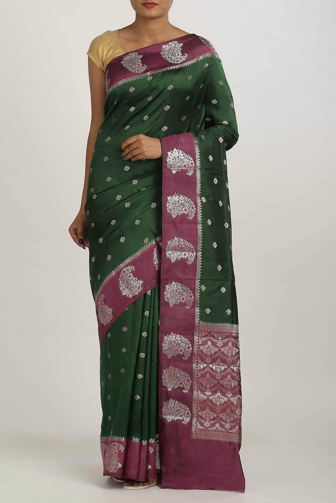 Green Banarasi Raw Silk Saree