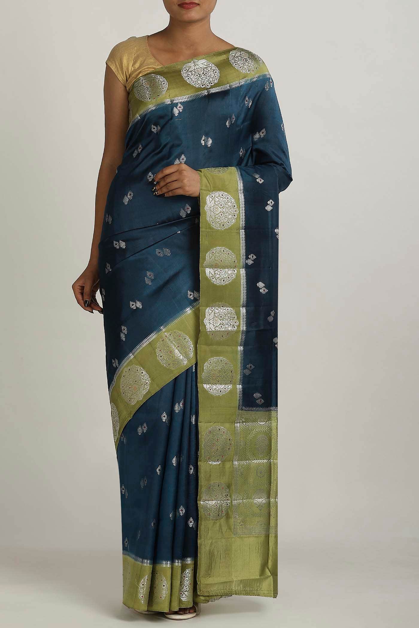 Blue Banarasi Raw Silk Saree