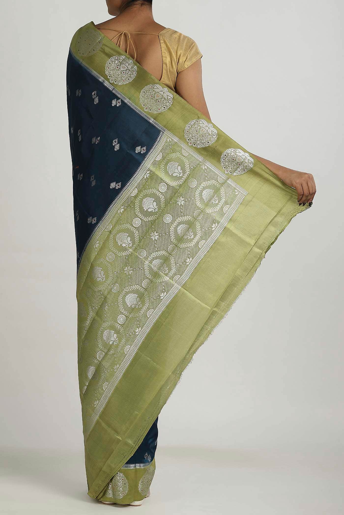 Blue Banarasi Raw Silk Saree