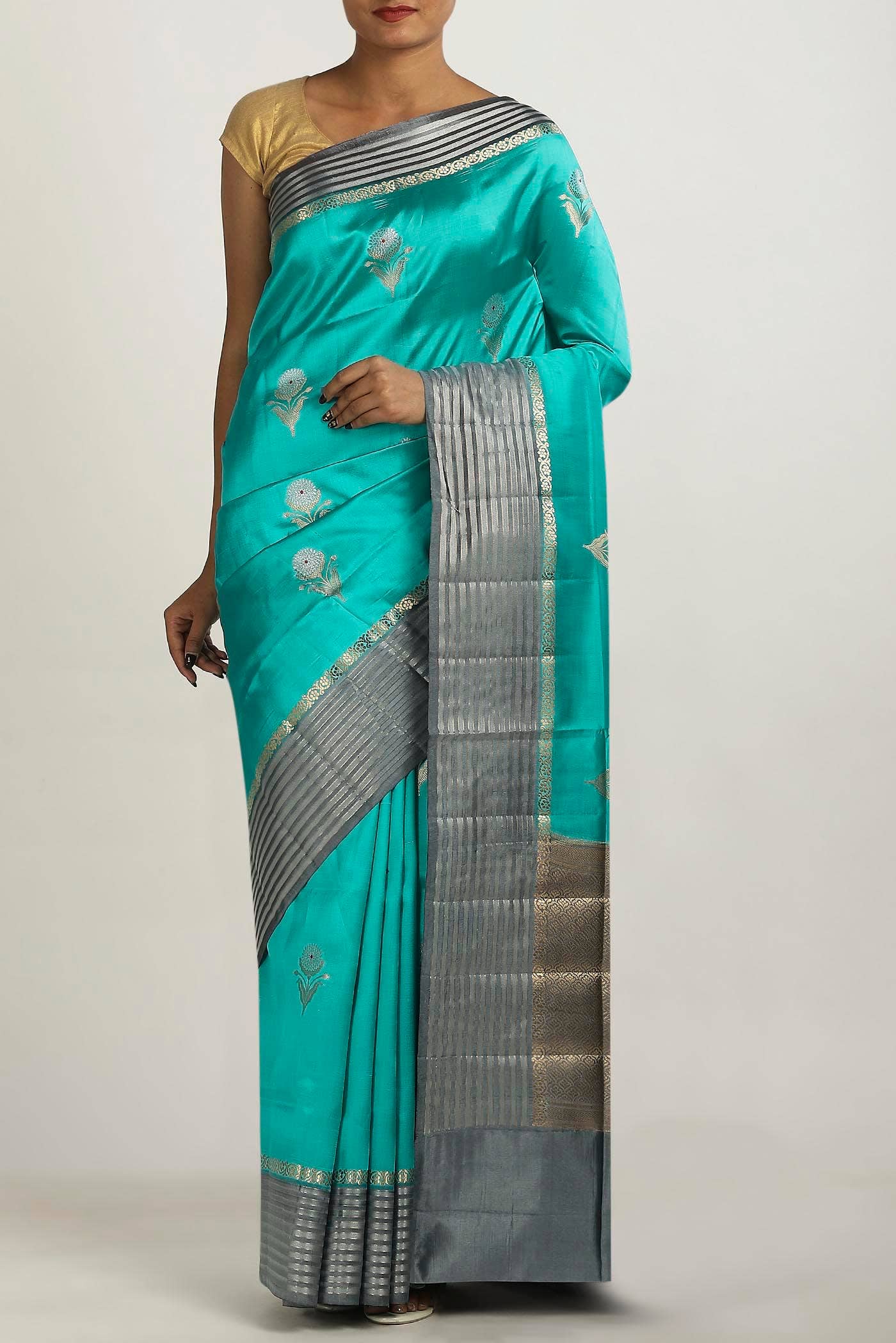 Blue Banarasi Raw Silk Saree
