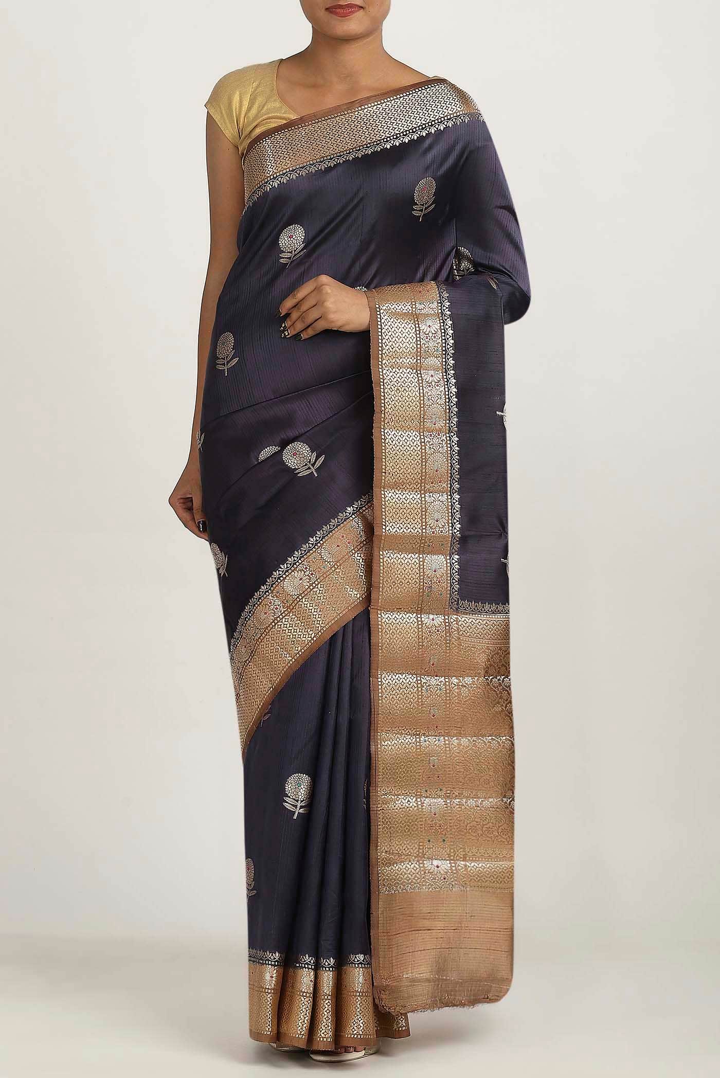 Blue Banarasi Raw Silk Saree
