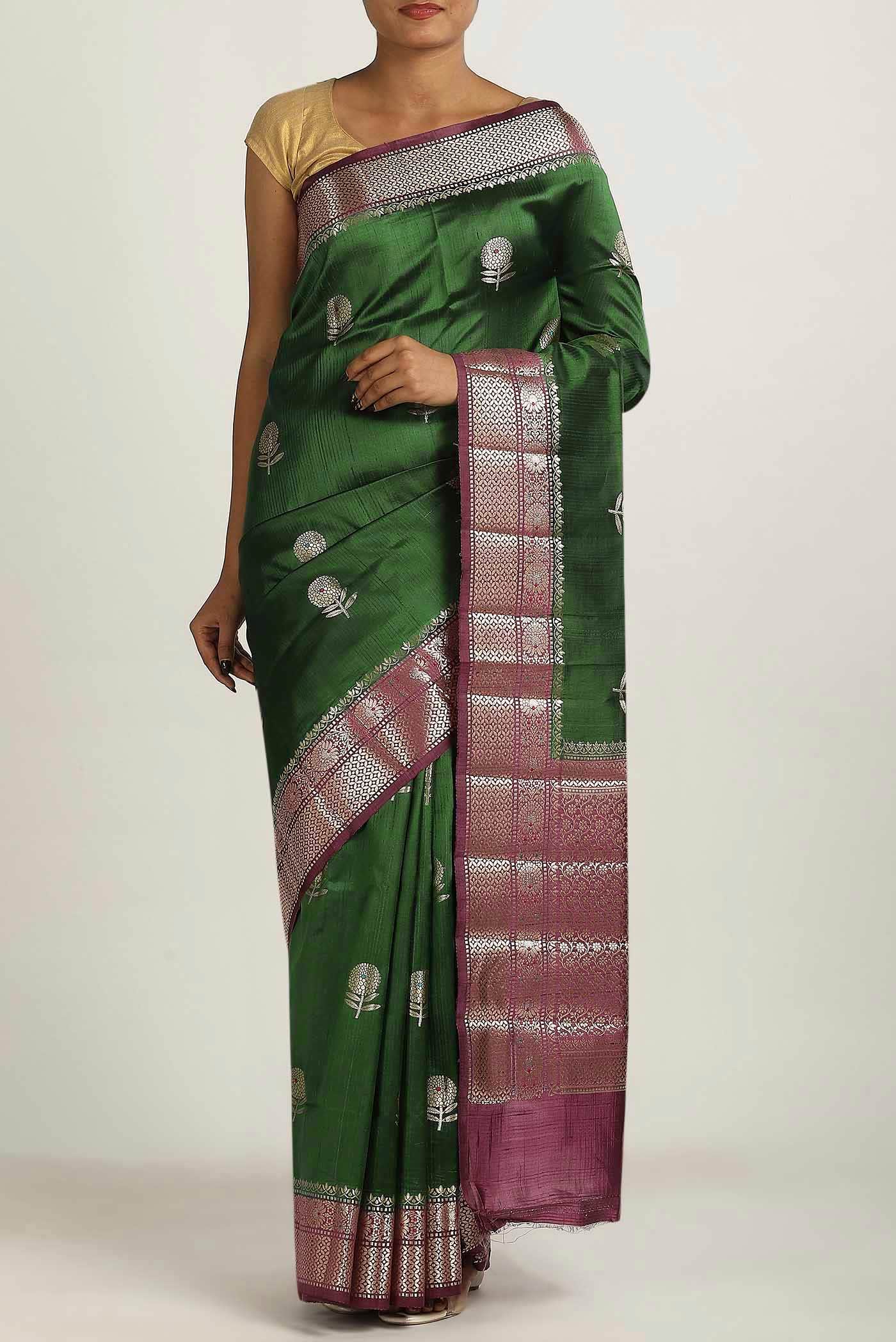 Green Banarasi Raw Silk Saree