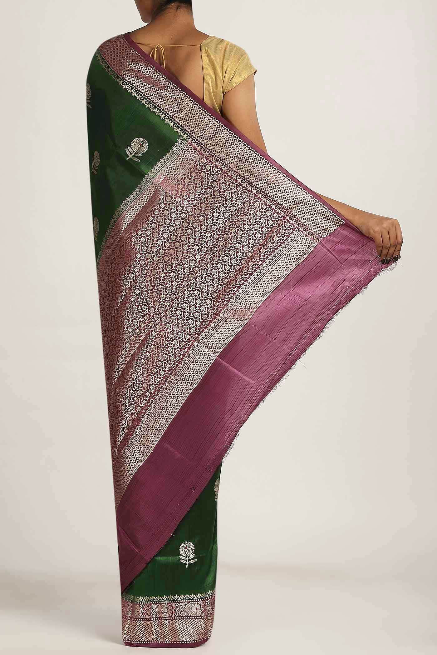 Green Banarasi Raw Silk Saree