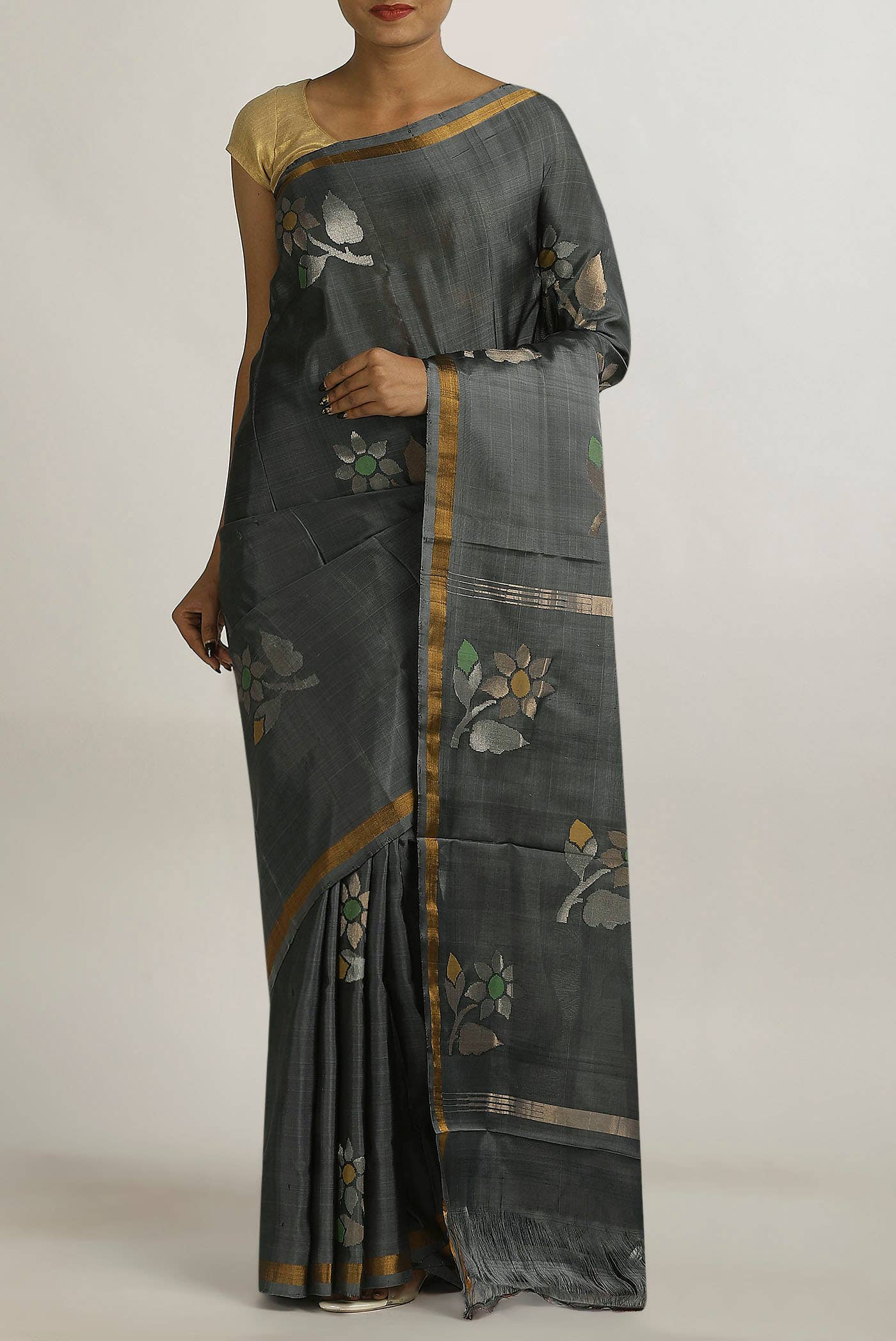 Grey Uppada Silk Saree