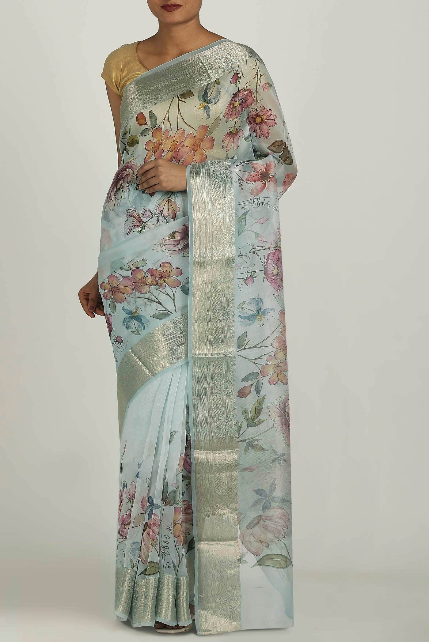 Light Blue Organza Silk Saree