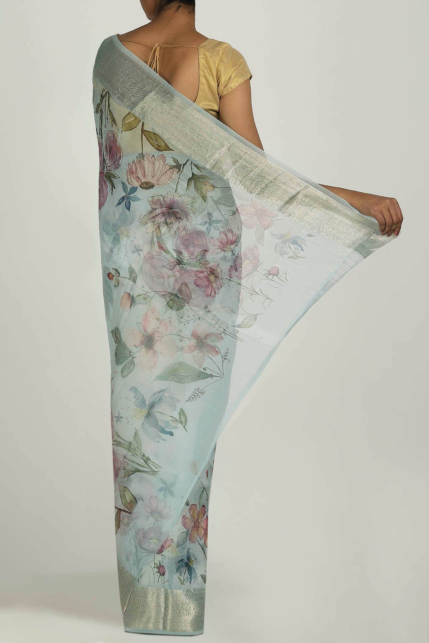 Light Blue Organza Silk Saree