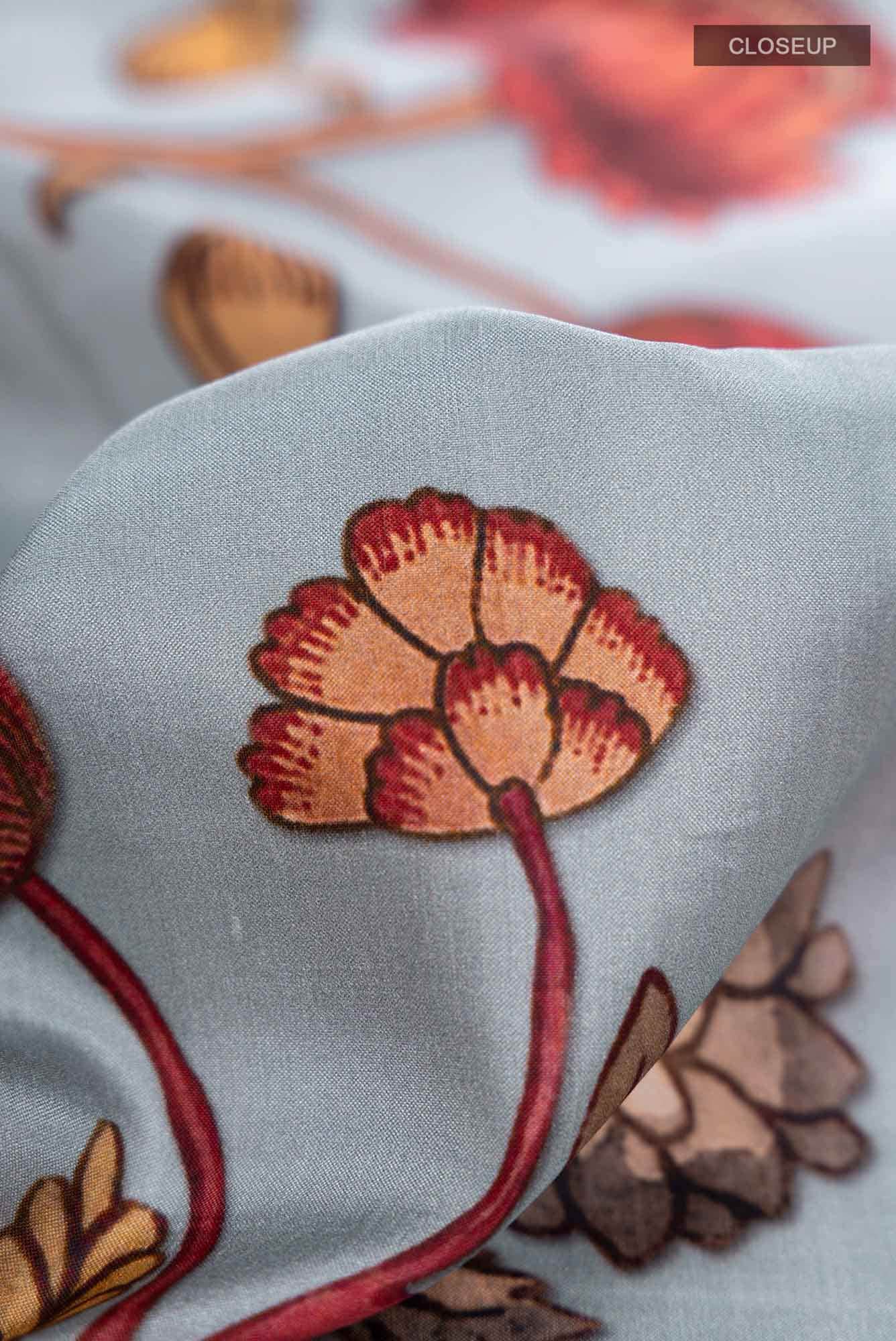 Grey Chanderi Silk Saree