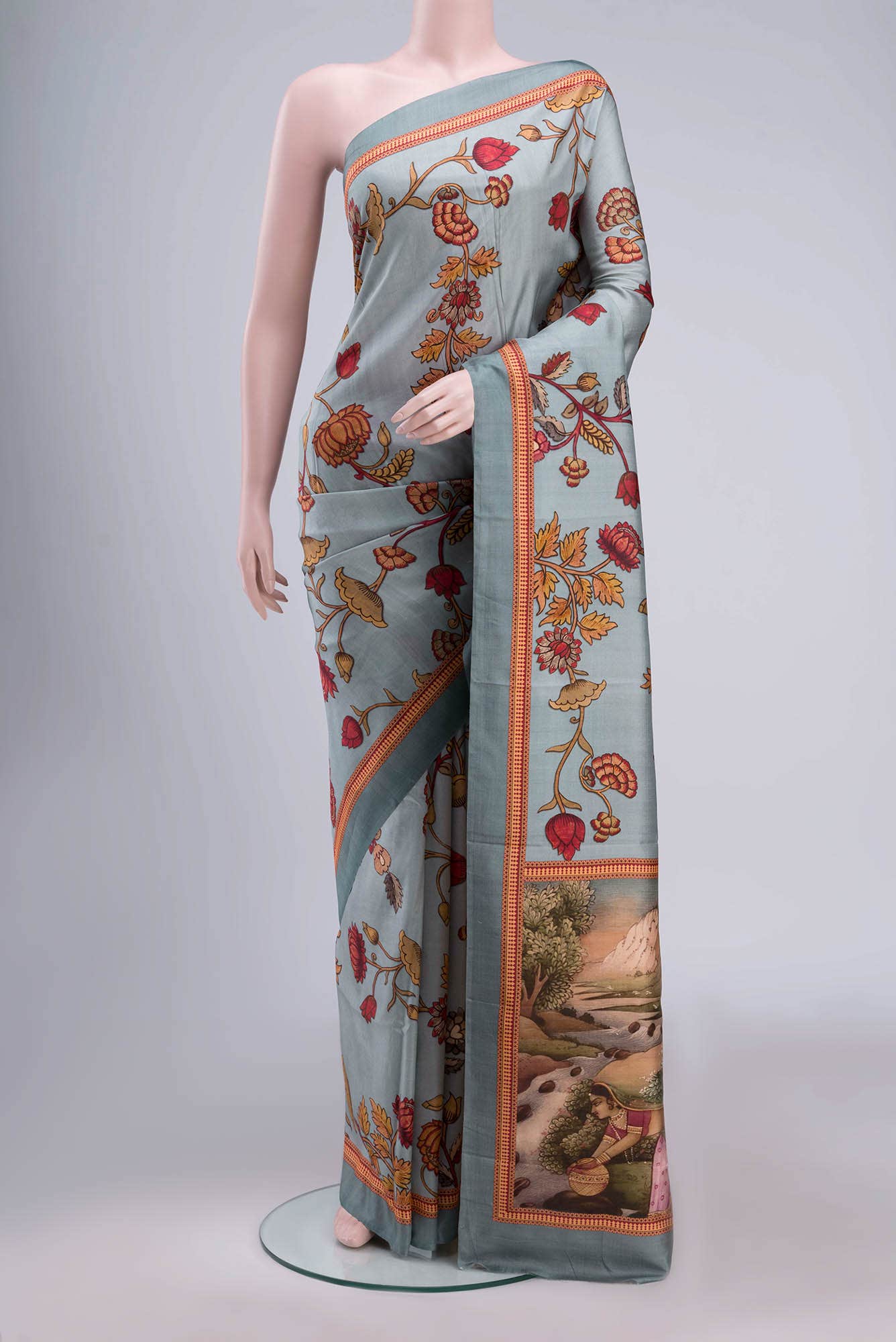 Grey Chanderi Silk Saree
