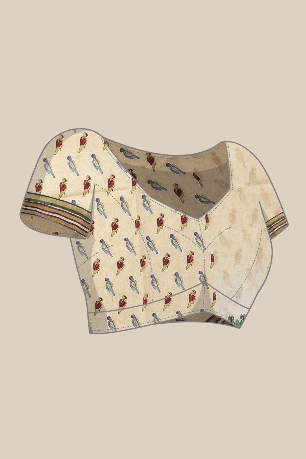 Beige Printed Silk Saree