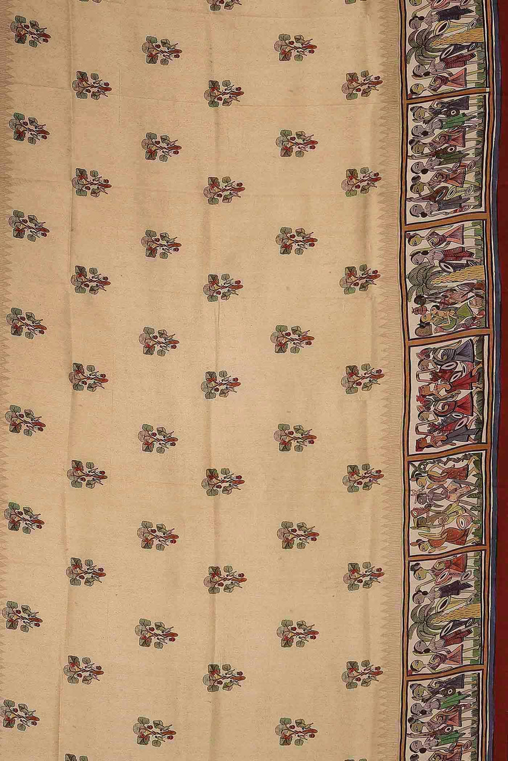 Beige Printed Silk Saree