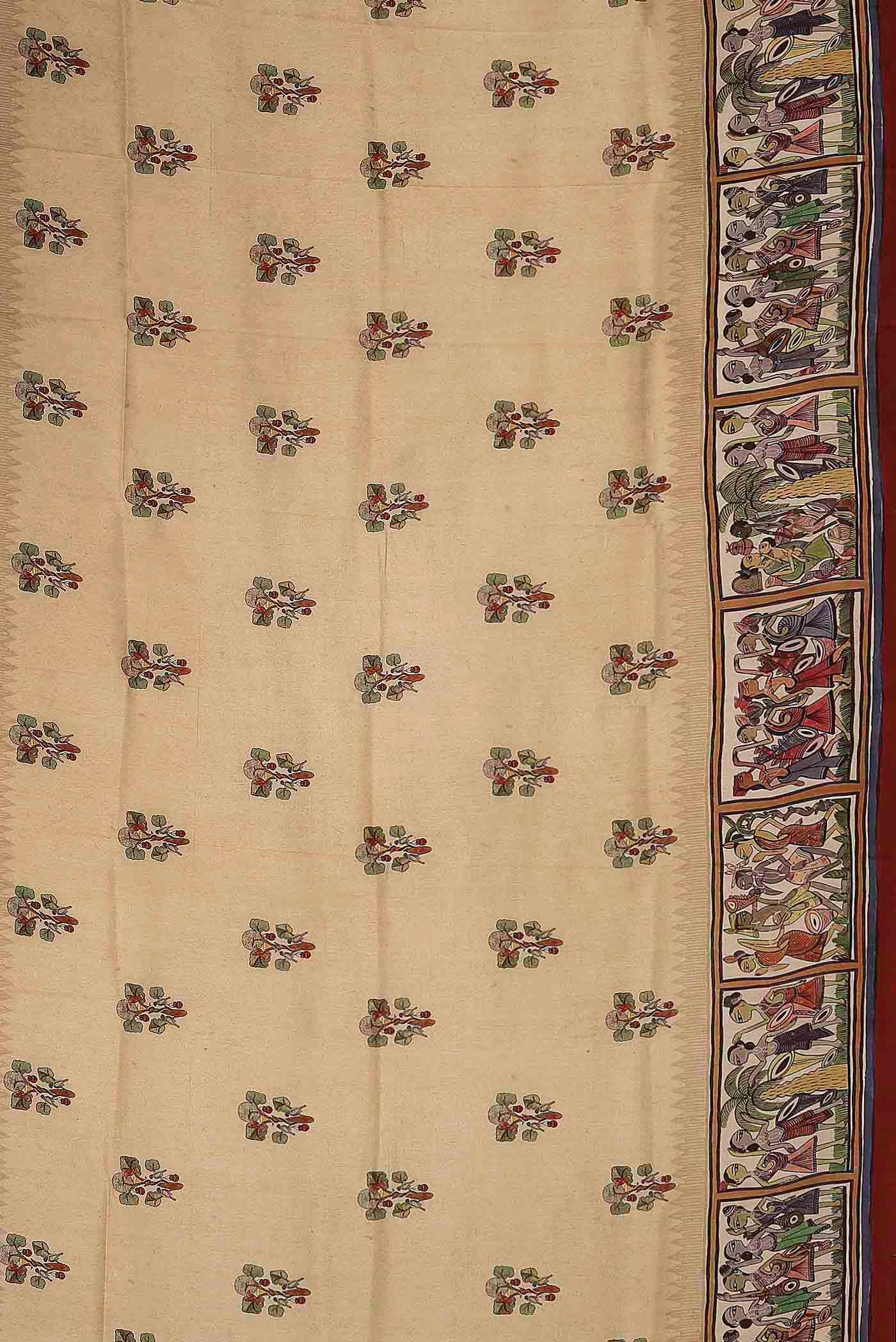 Beige Printed Silk Saree