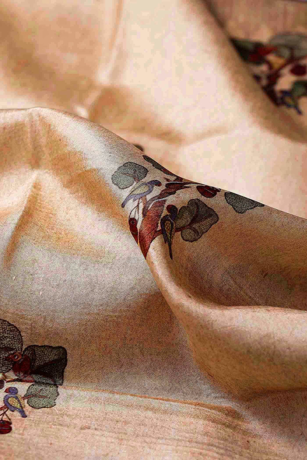 Beige Printed Silk Saree