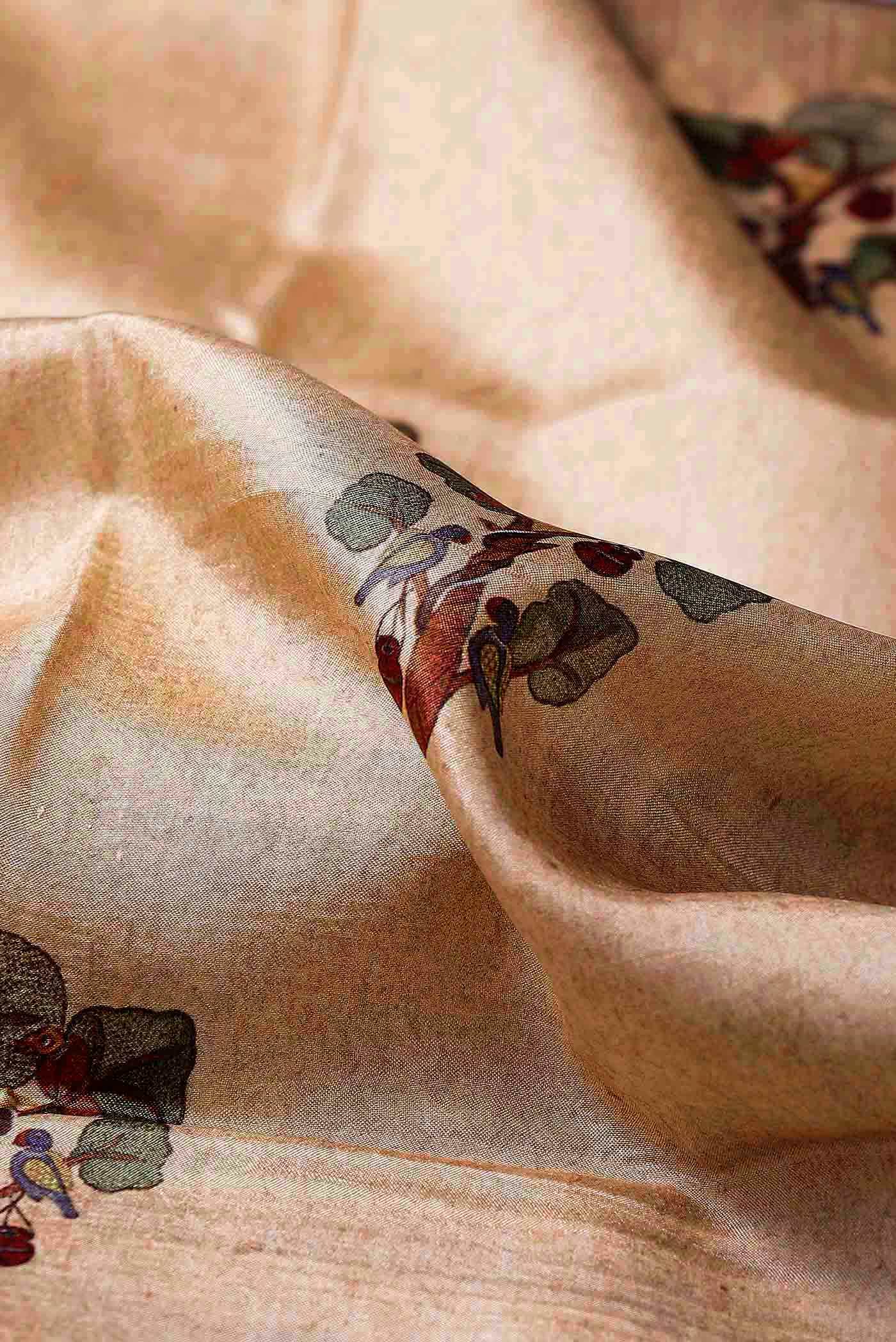 Beige Printed Silk Saree