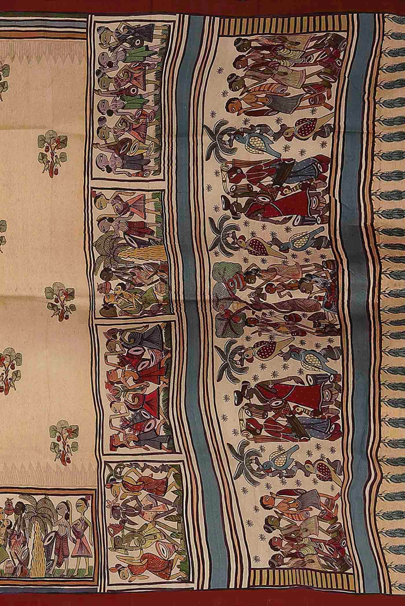 Beige Printed Silk Saree
