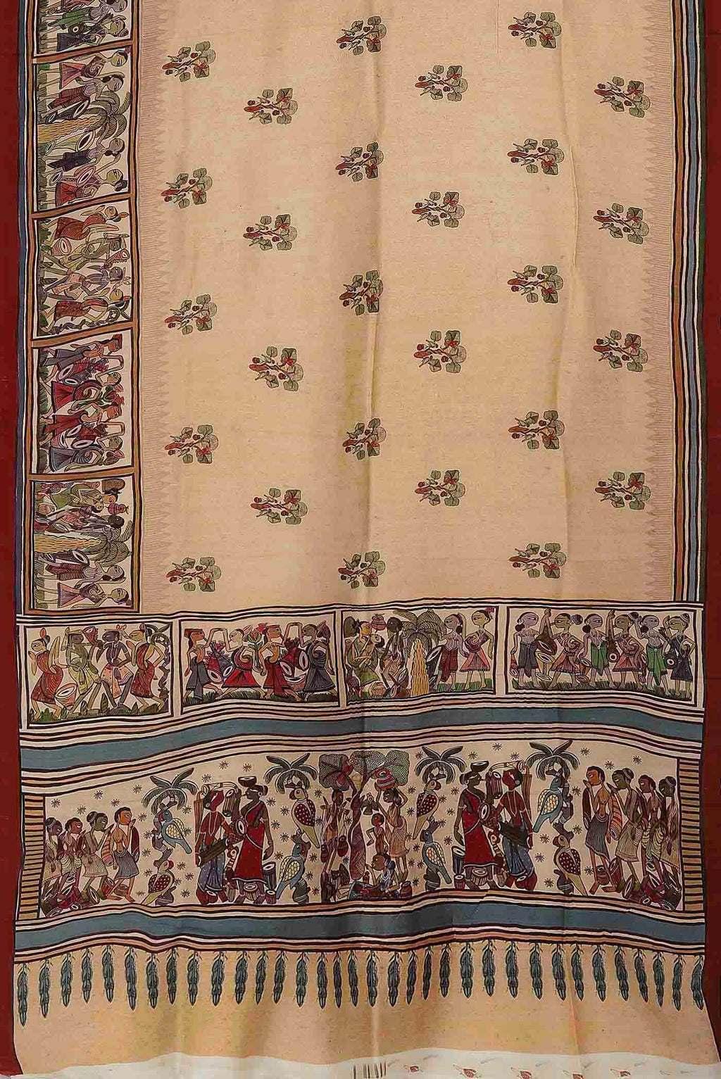 Beige Printed Silk Saree