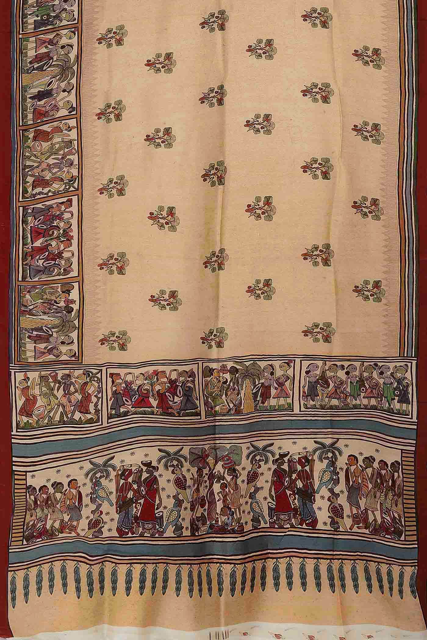 Beige Printed Silk Saree