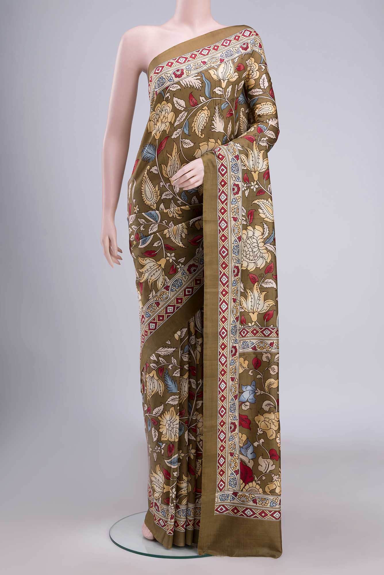 Mehandi Green Chanderi Silk Saree