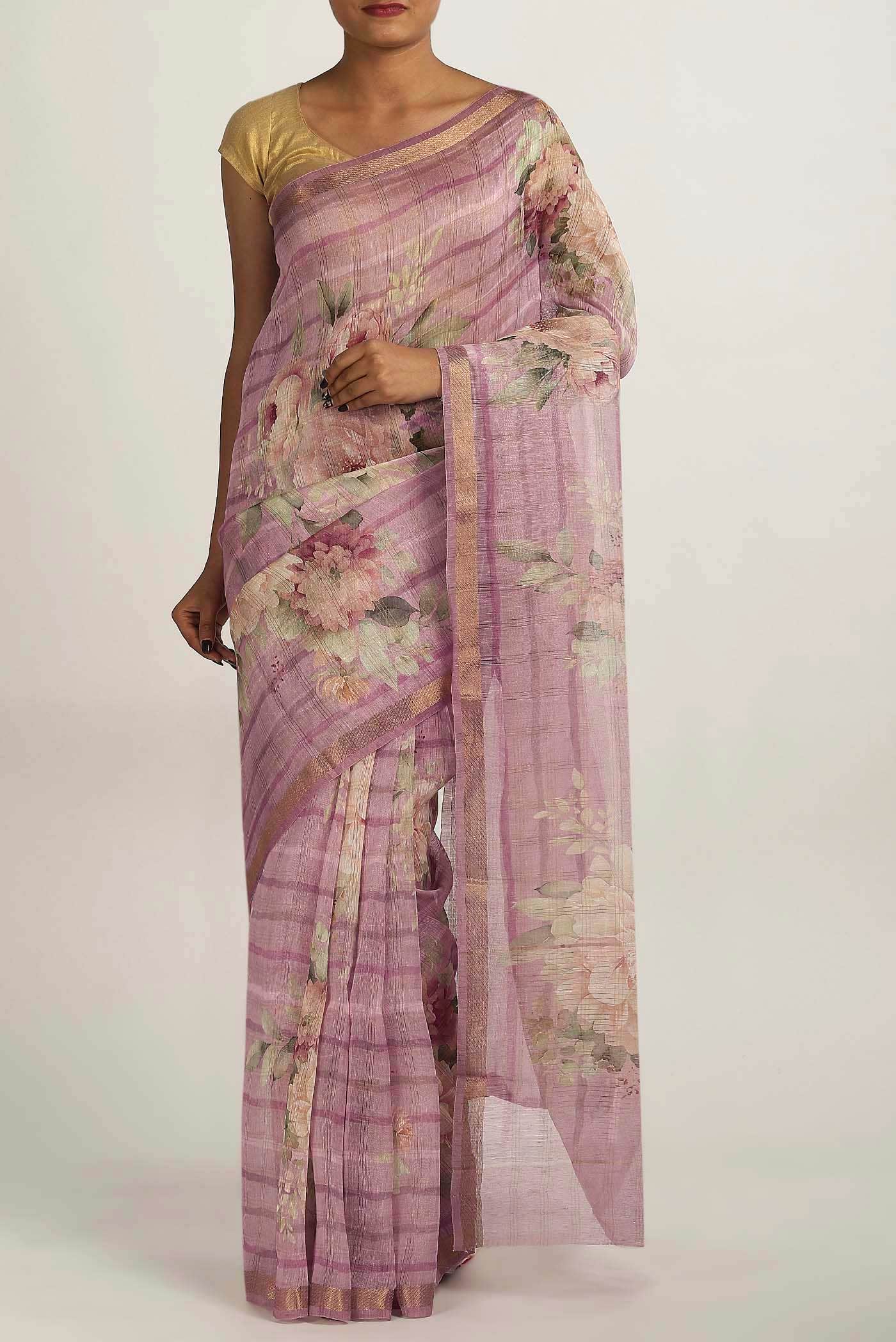 Lavender Linen Saree