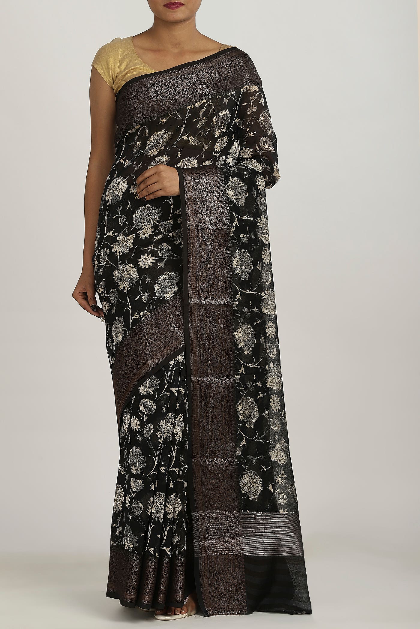 Black Chanderi Silk Cotton Saree