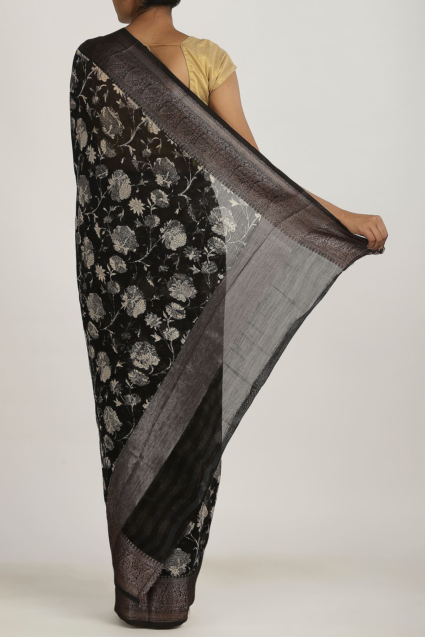 Black Chanderi Silk Cotton Saree