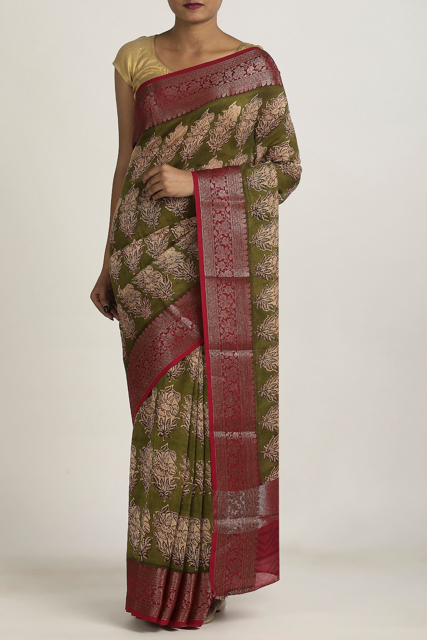 Green Chanderi Silk Cotton Saree