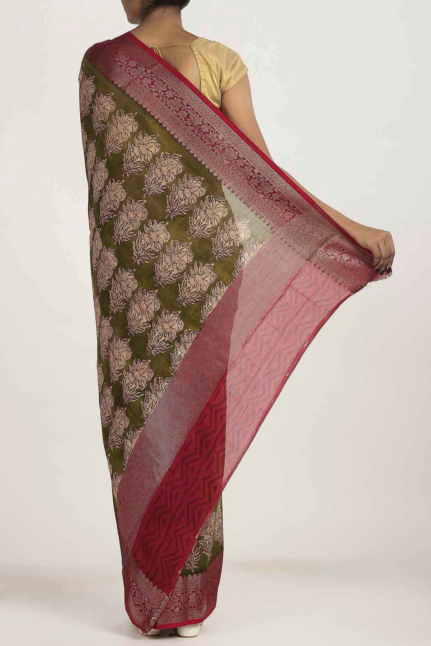 Green Chanderi Silk Cotton Saree
