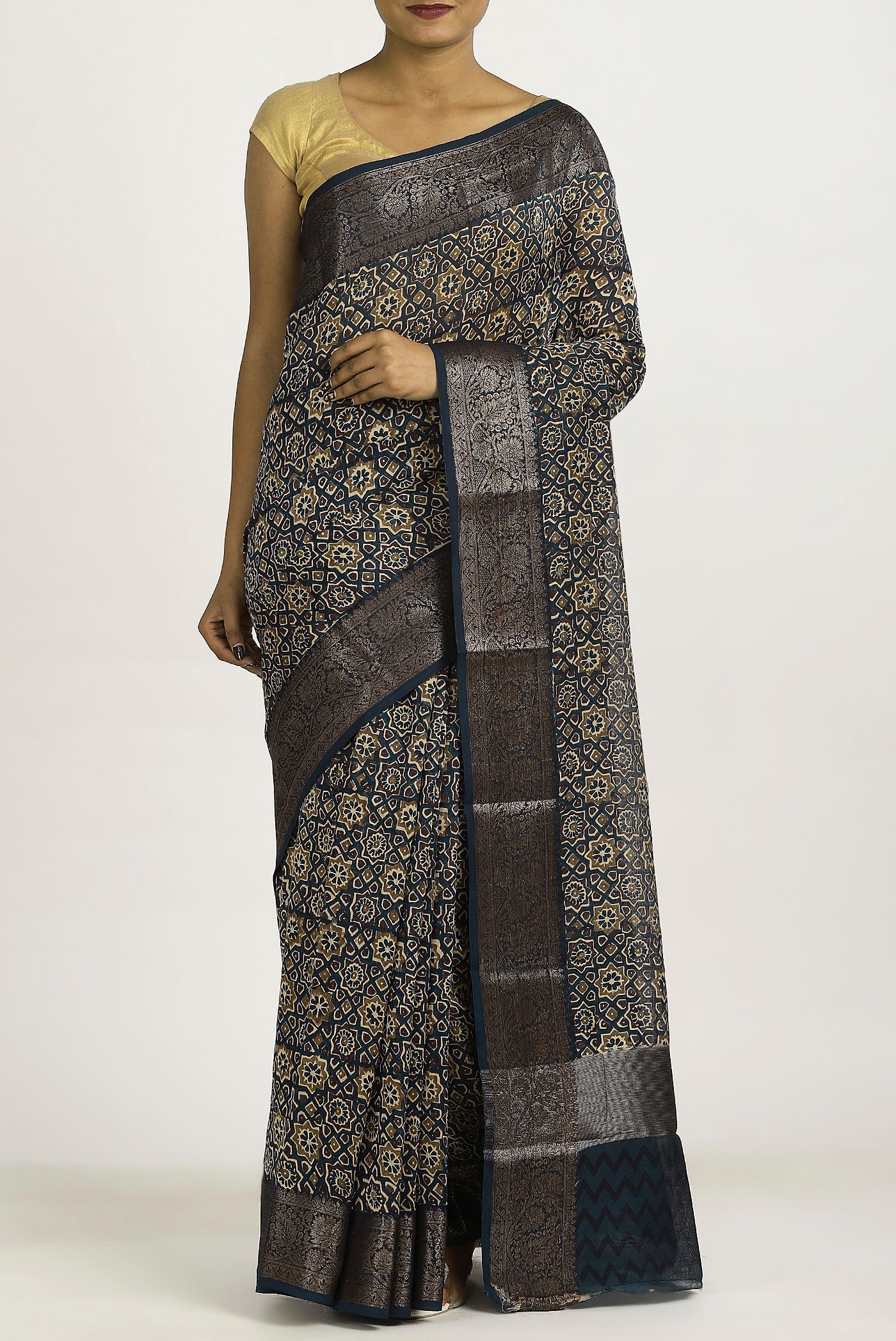 Black Chanderi Silk Cotton Saree