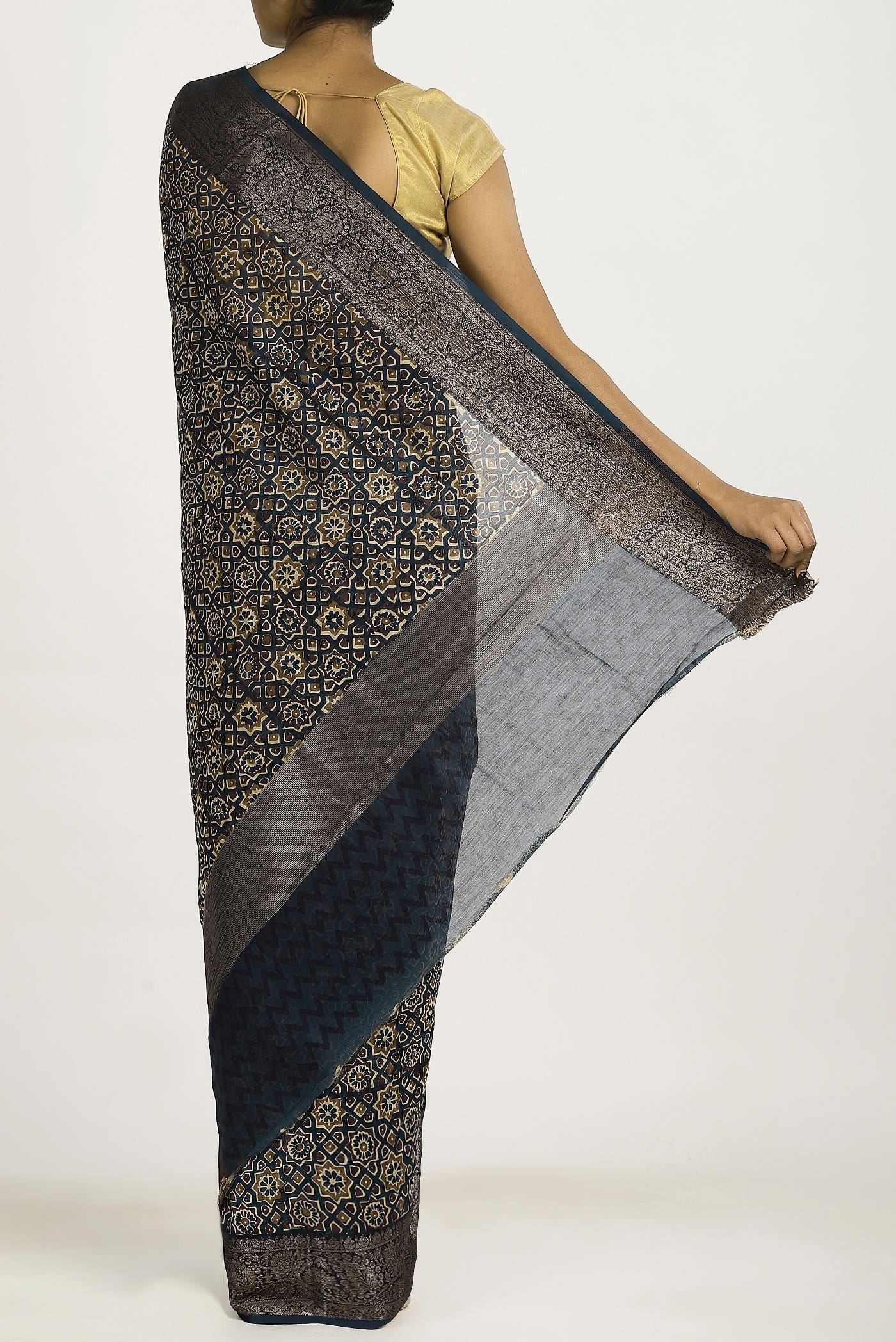 Black Chanderi Silk Cotton Saree