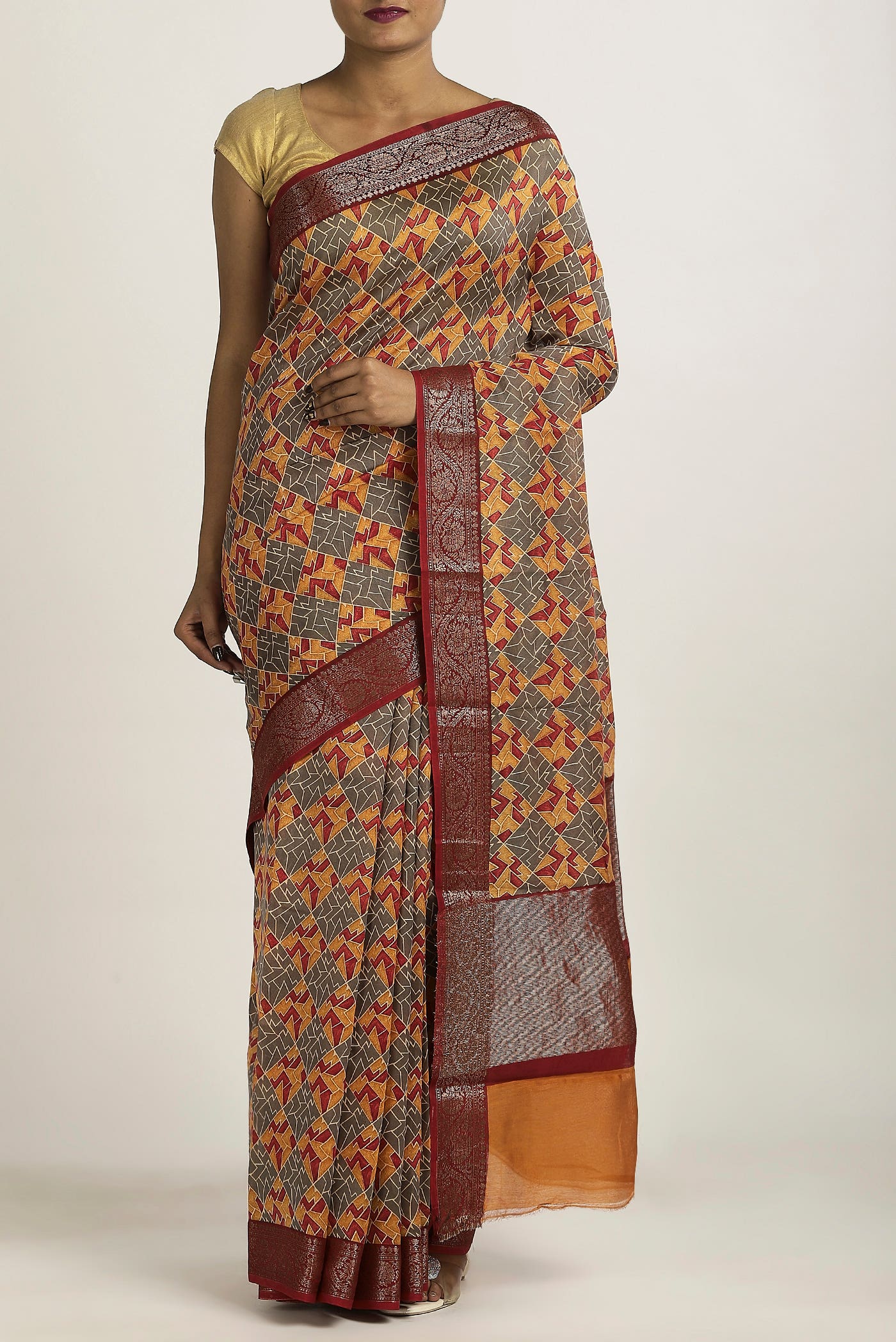 Mustard Chanderi Silk Cotton Saree