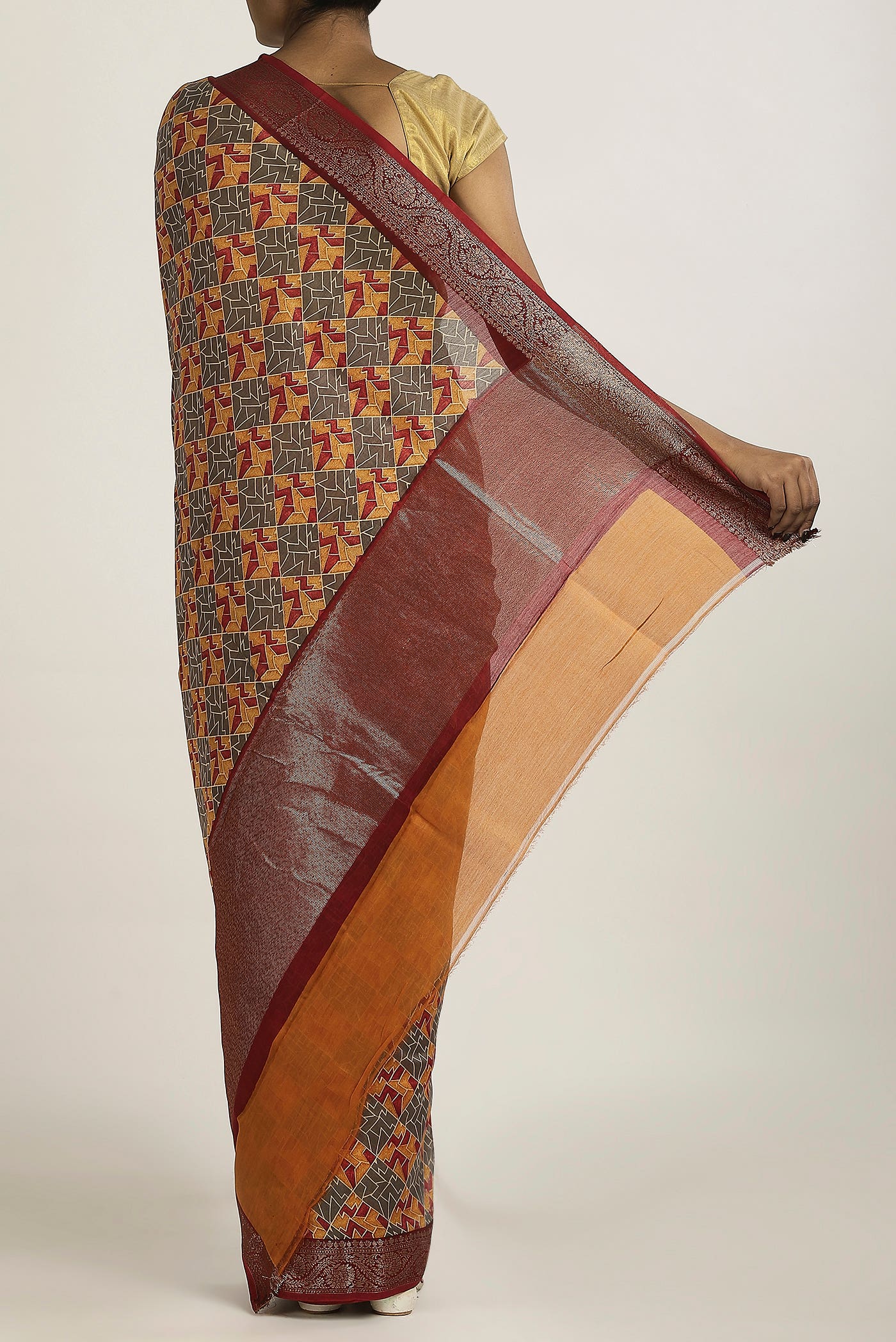 Mustard Chanderi Silk Cotton Saree