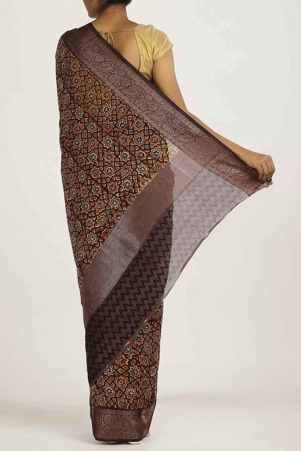 Brown Chanderi Silk Cotton Saree