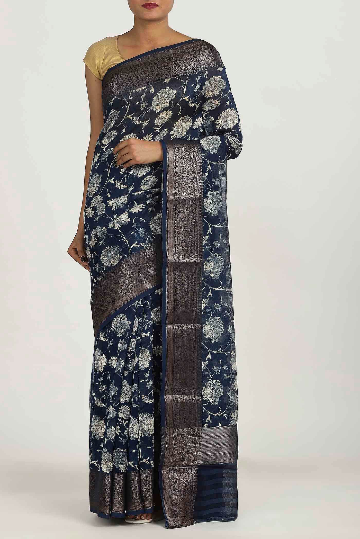 Blue Chanderi Silk Cotton Saree