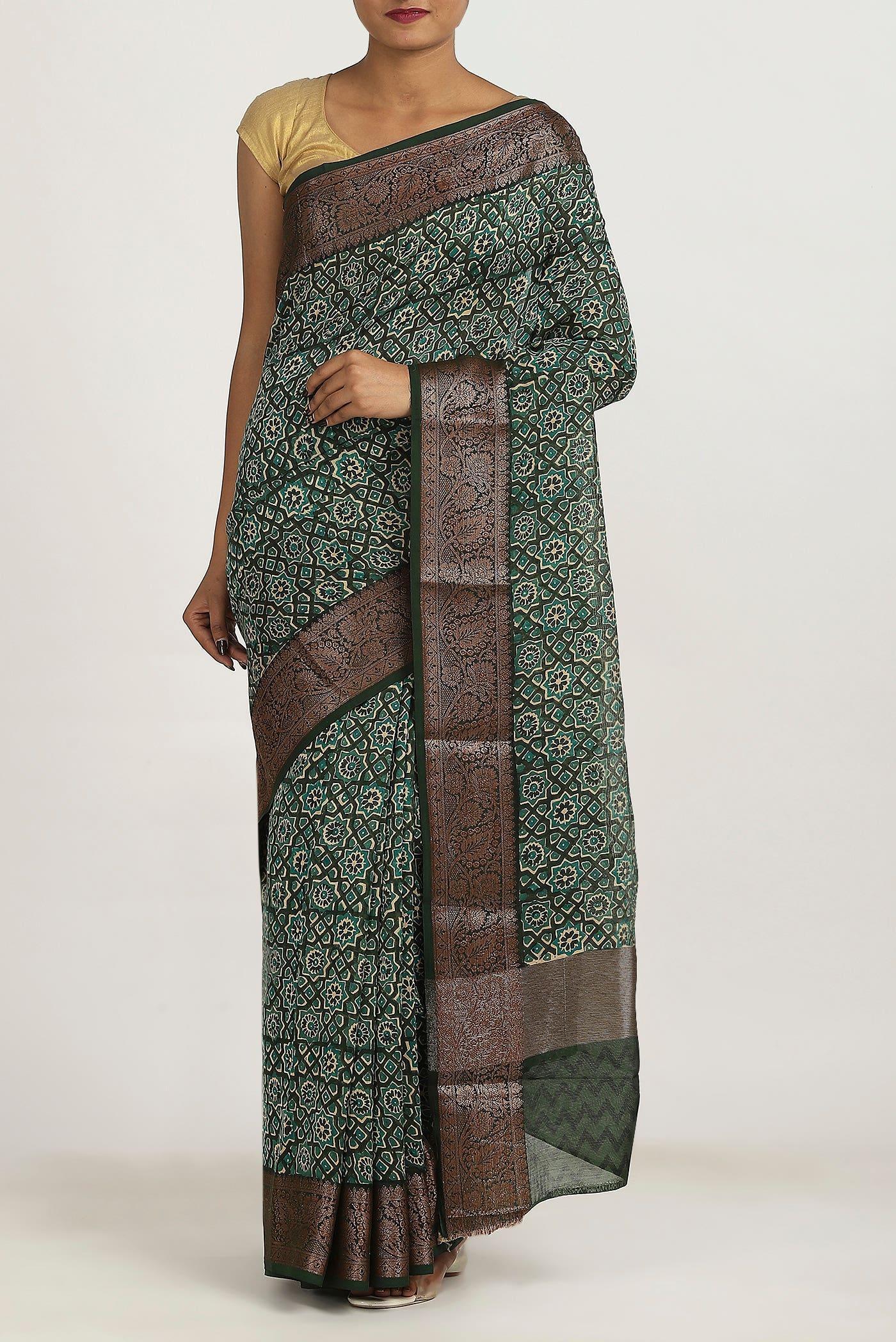 Green Chanderi Silk Cotton Saree