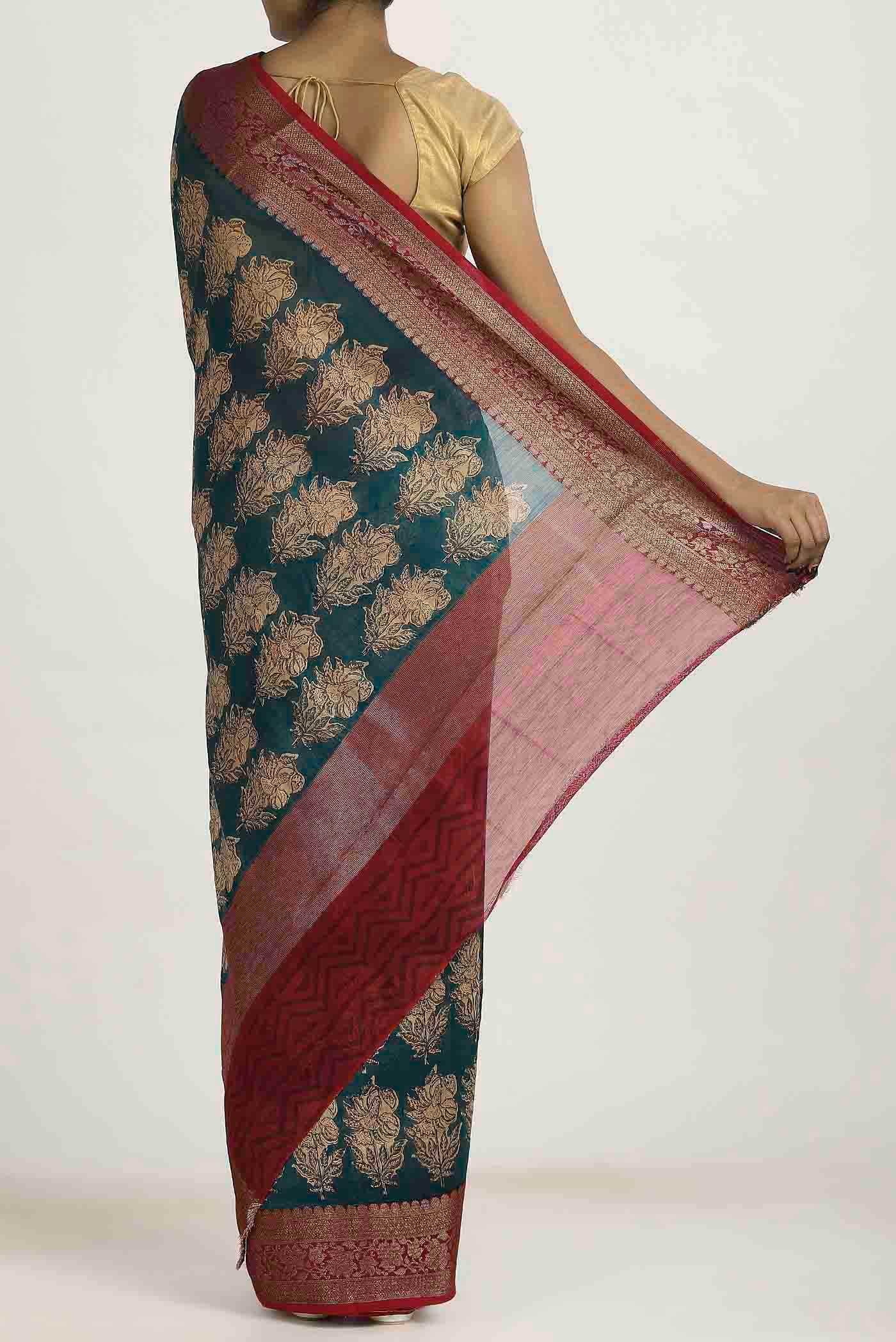 Blue Chanderi Silk Cotton Saree