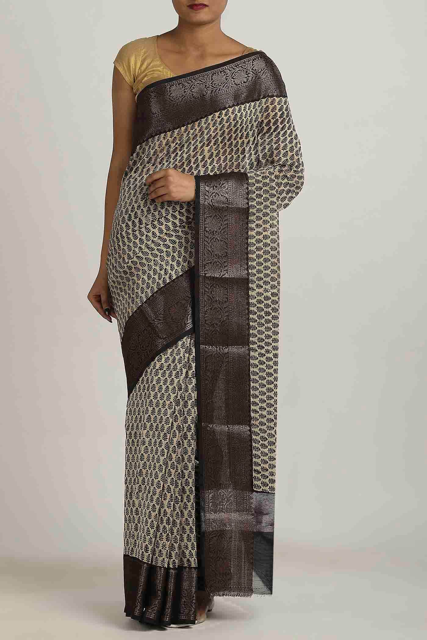 Beige Chanderi Silk Cotton Saree
