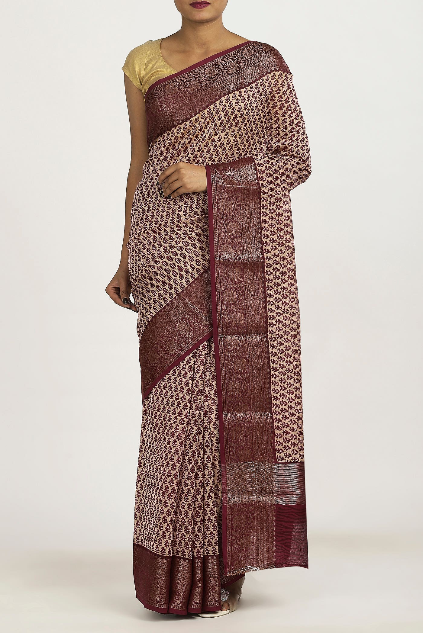 Beige Chanderi Silk Cotton Saree