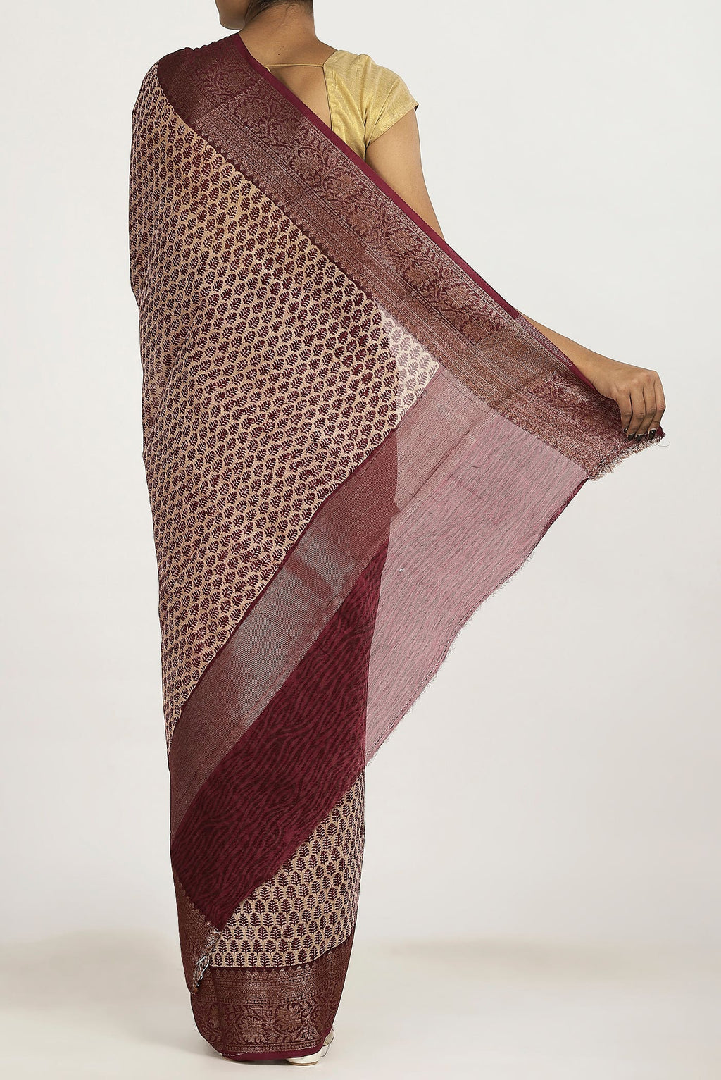 Beige Chanderi Silk Cotton Saree