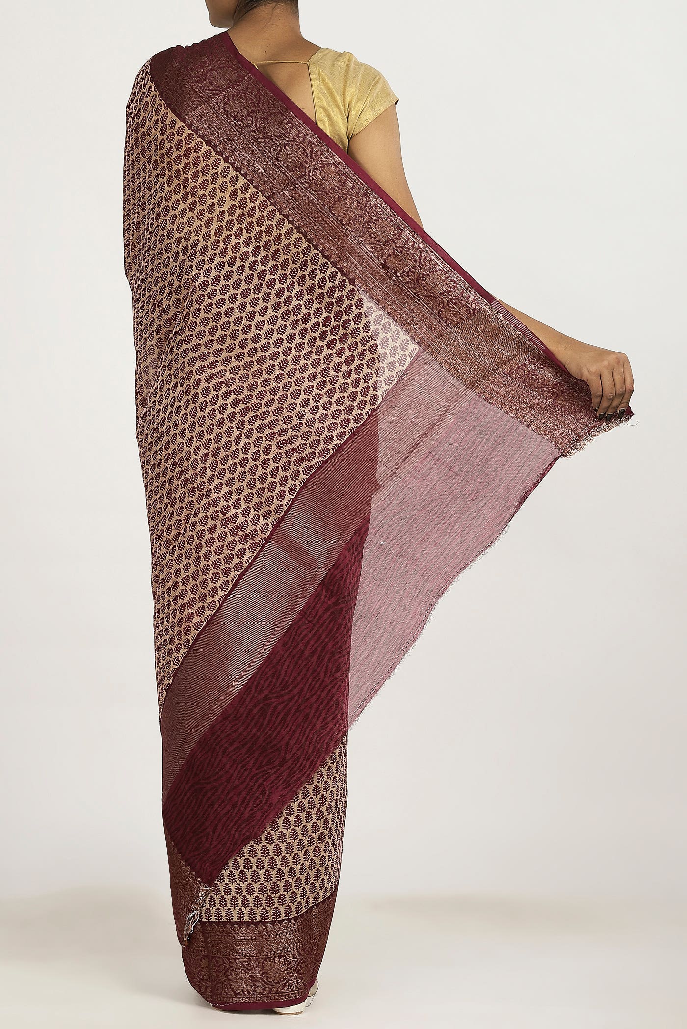 Beige Chanderi Silk Cotton Saree