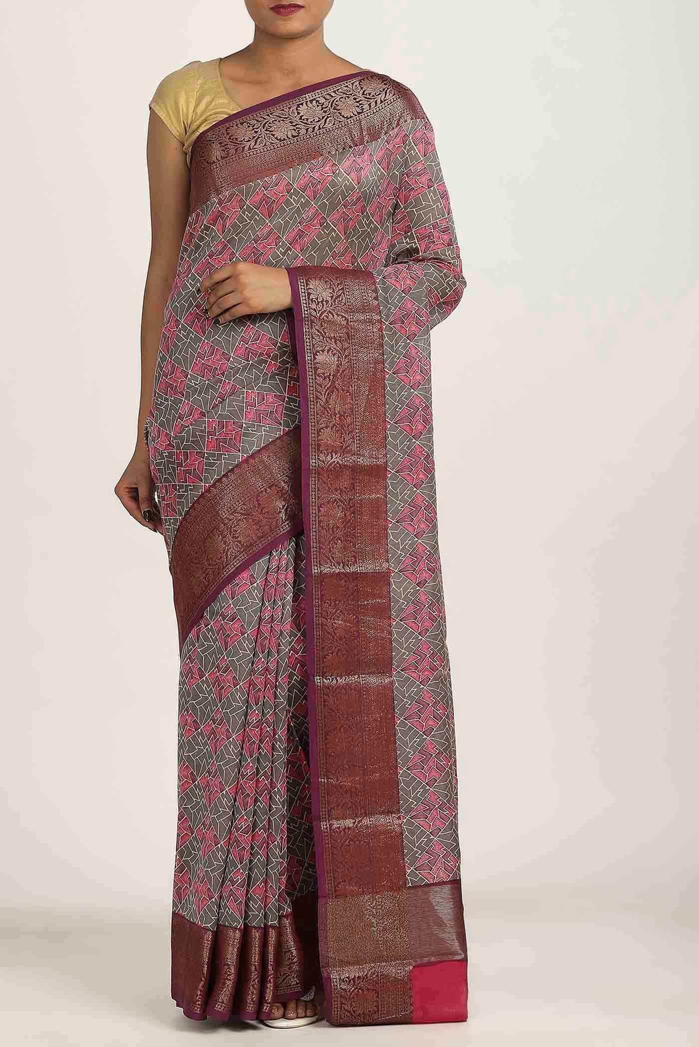 Grey Chanderi Silk Cotton Saree