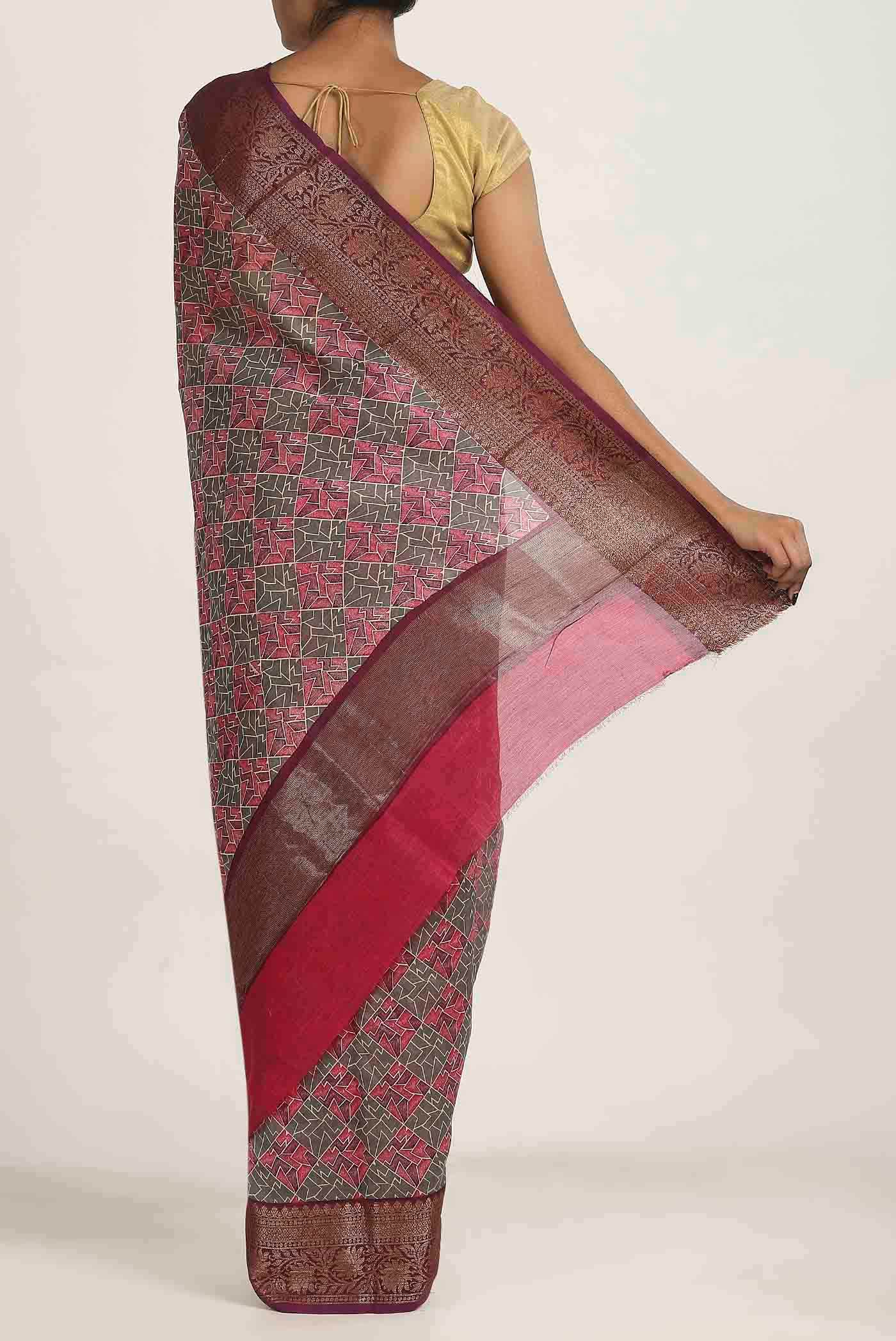 Grey Chanderi Silk Cotton Saree