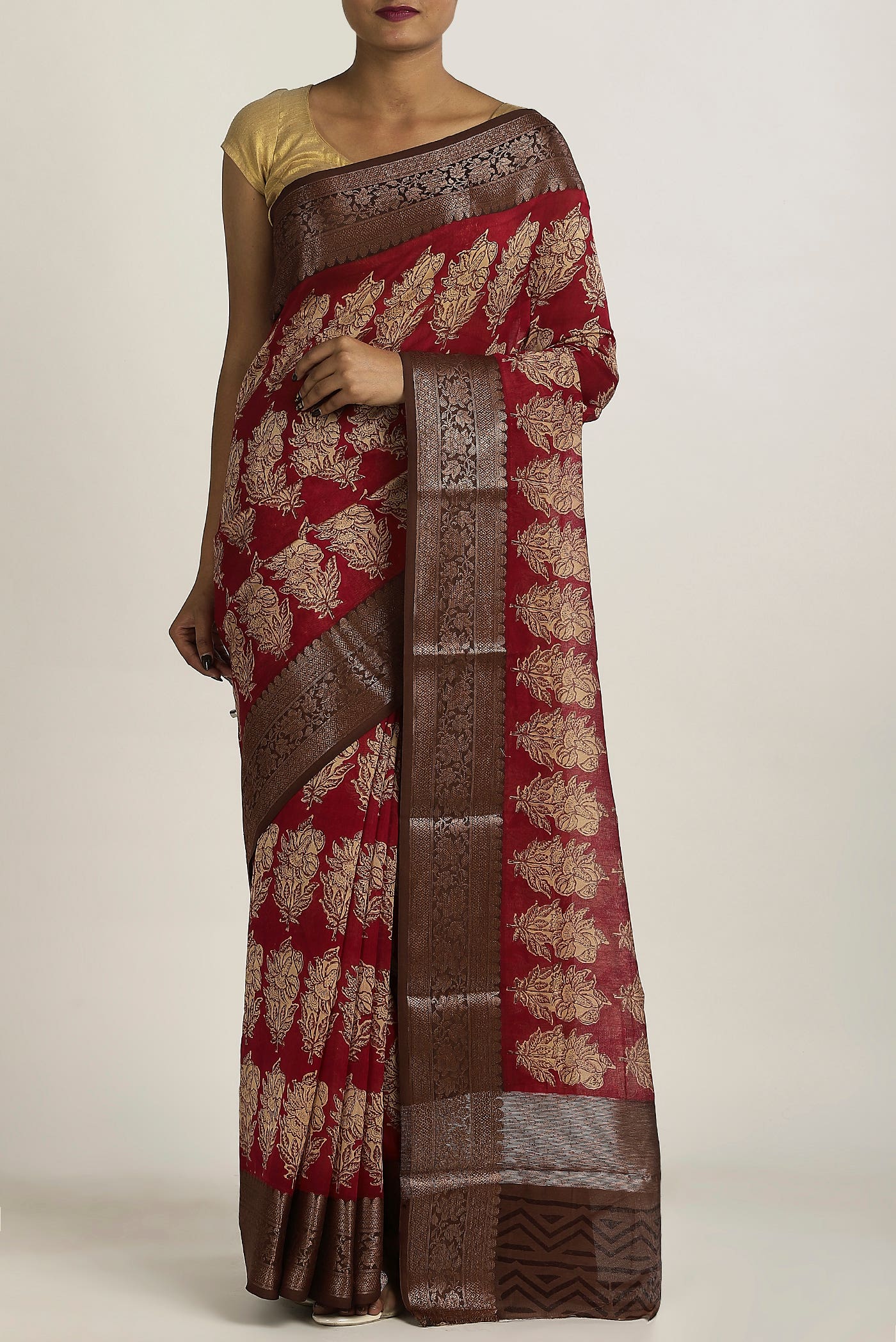 Maroon Chanderi Silk Cotton Saree